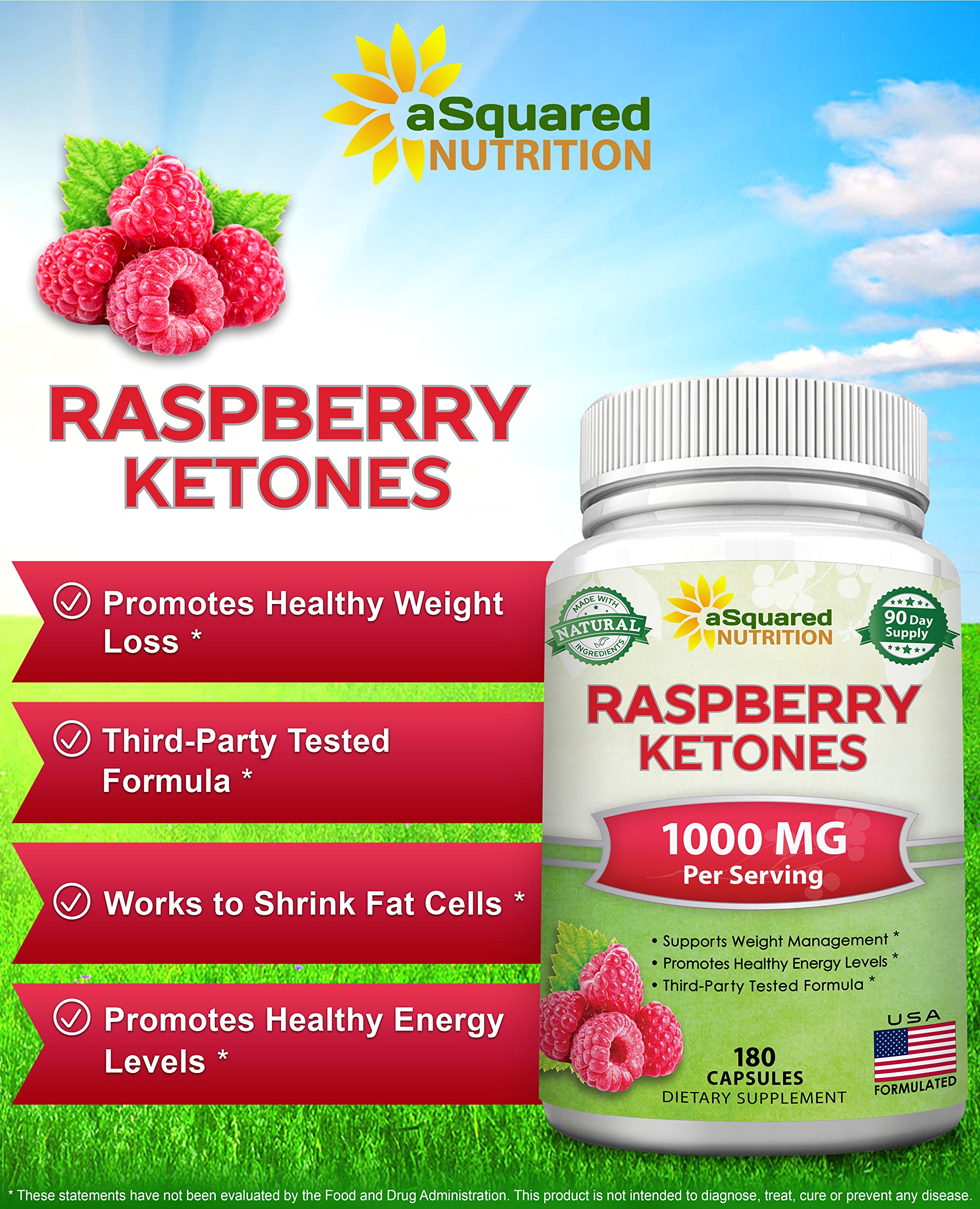 aSquared Nutrition Raspberry Ketones bottle side view