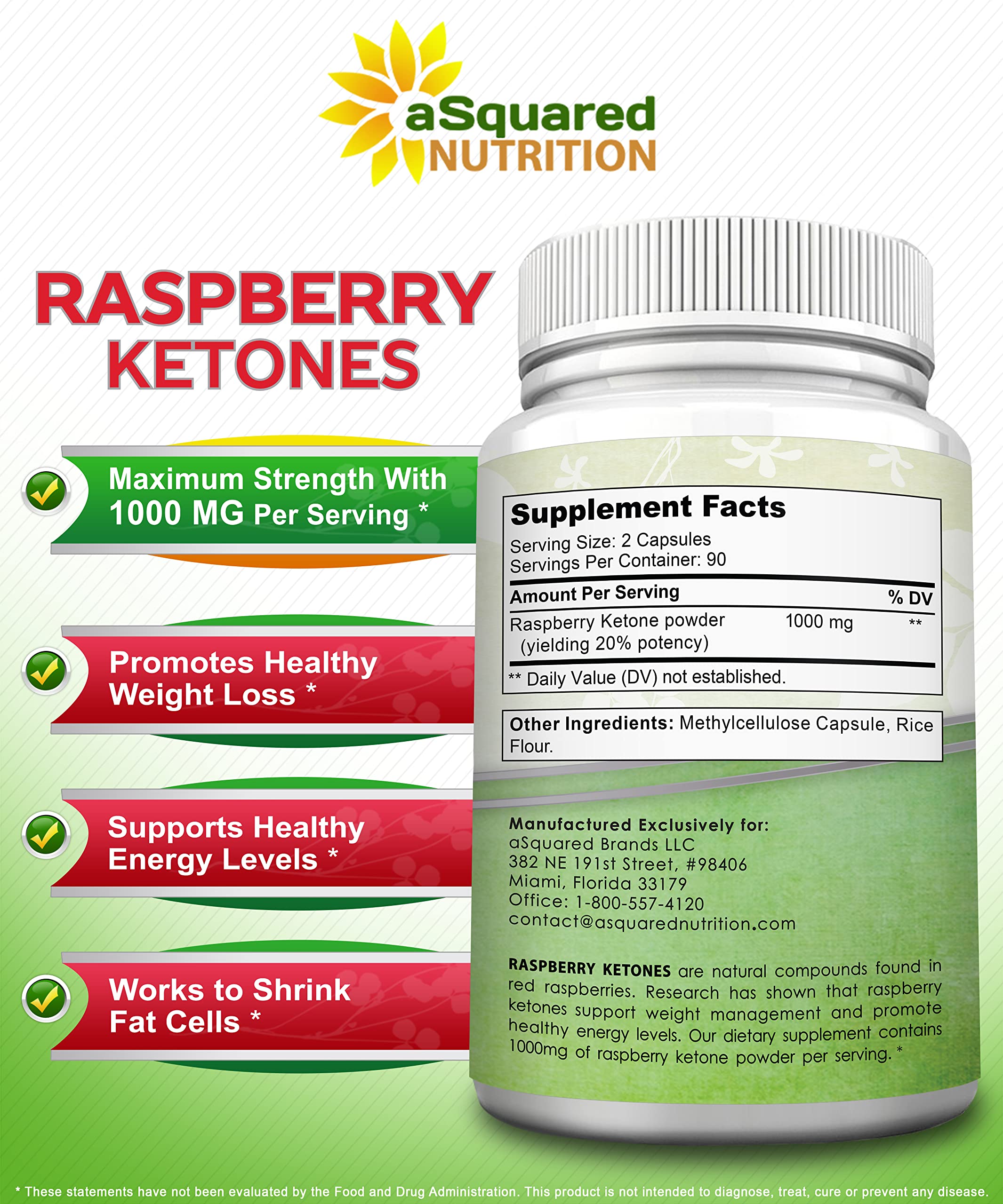 aSquared Nutrition Raspberry Ketones bottle top view