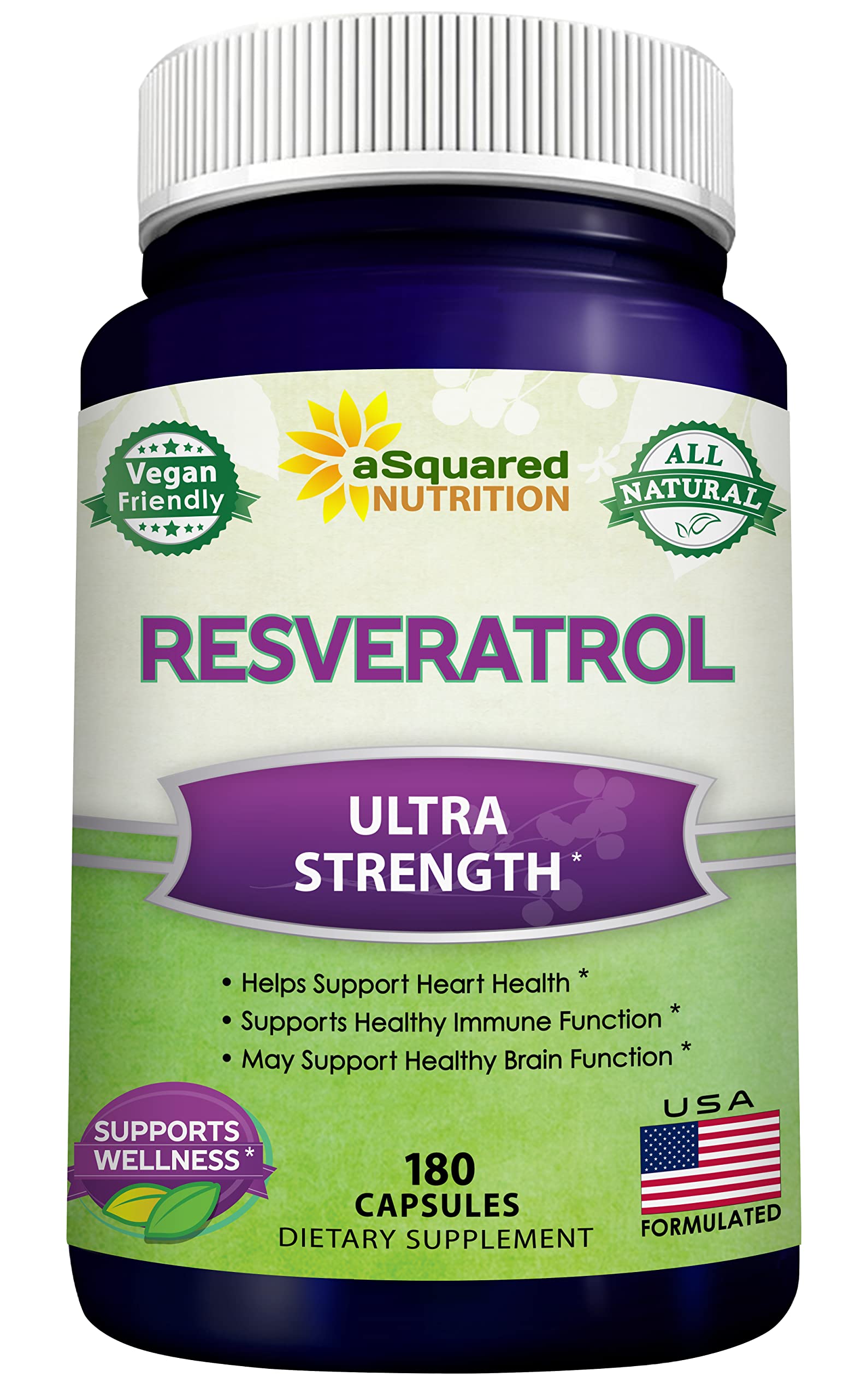 aSquared Nutrition Resveratrol 1000mg 180 Capsules front view