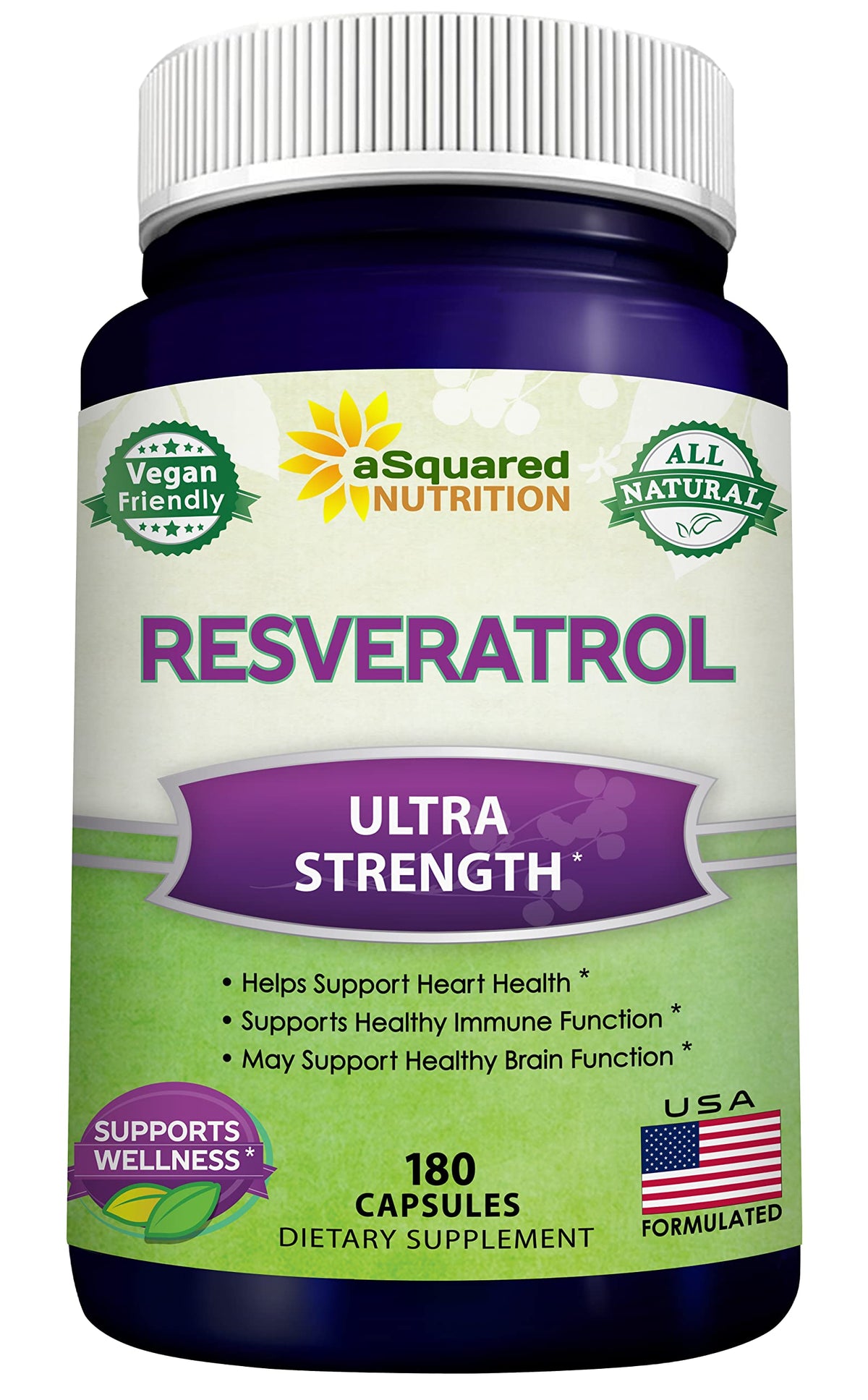 aSquared Nutrition Resveratrol 1000mg 180 Capsules front view