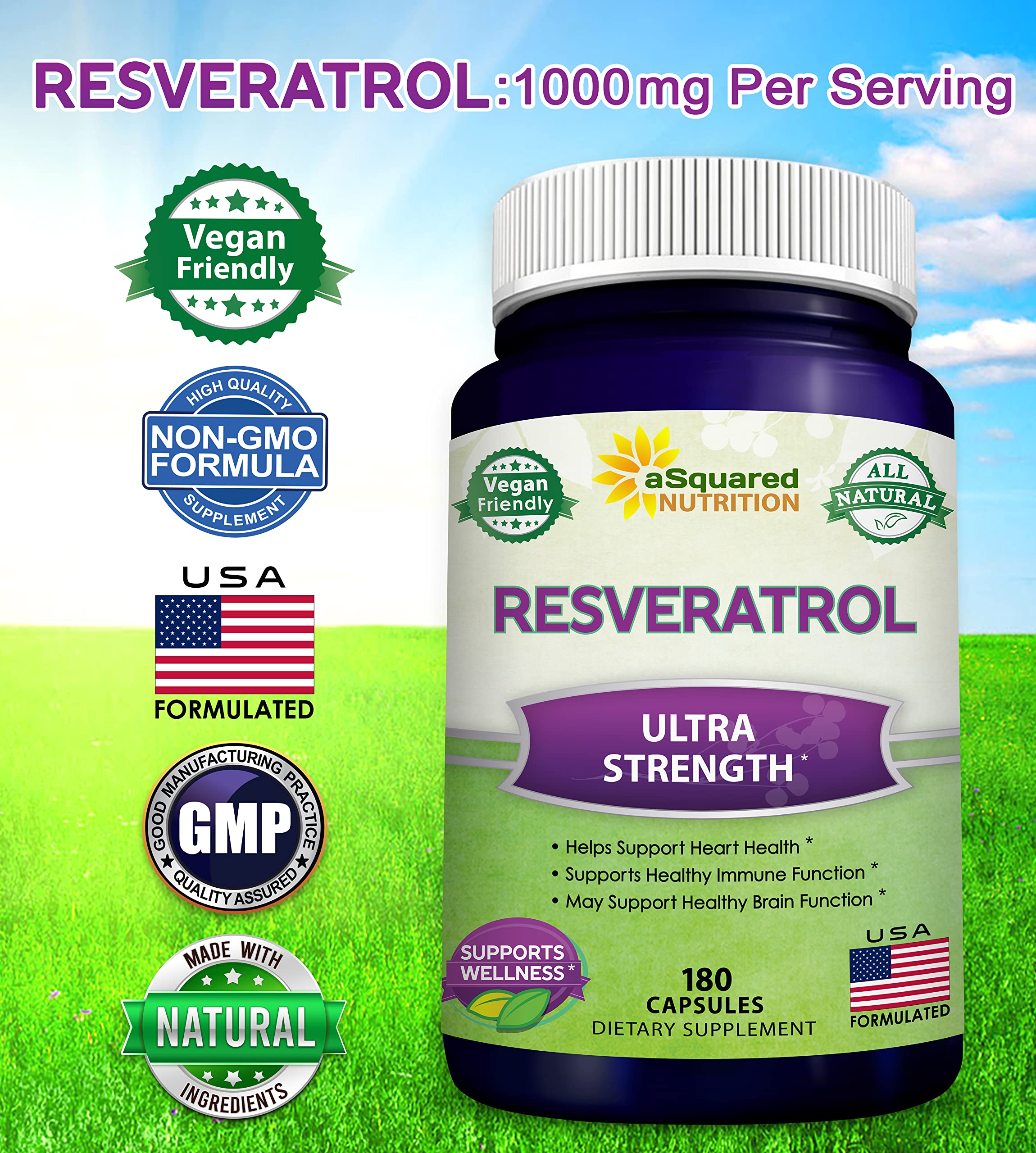 aSquared Nutrition Resveratrol 1000mg capsules on a wooden surface