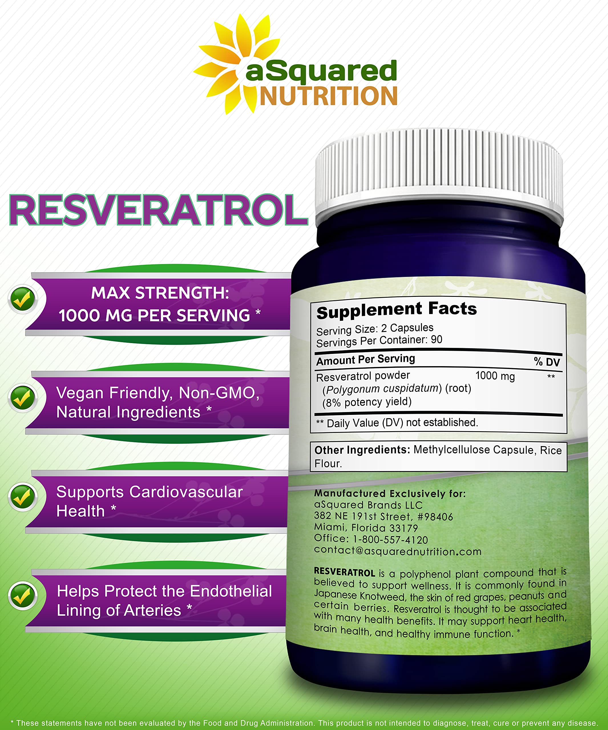 aSquared Nutrition Resveratrol 1000mg capsules with measuring spoon