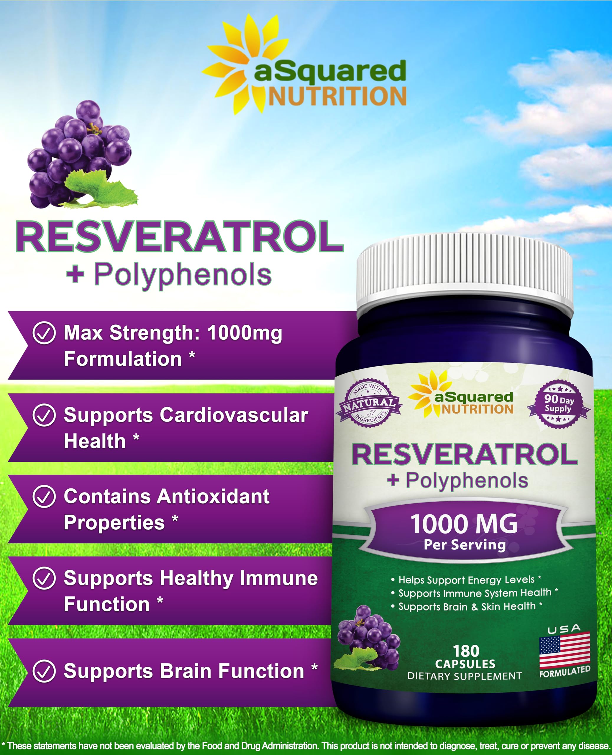 aSquared Nutrition Resveratrol 1000mg supplement side view