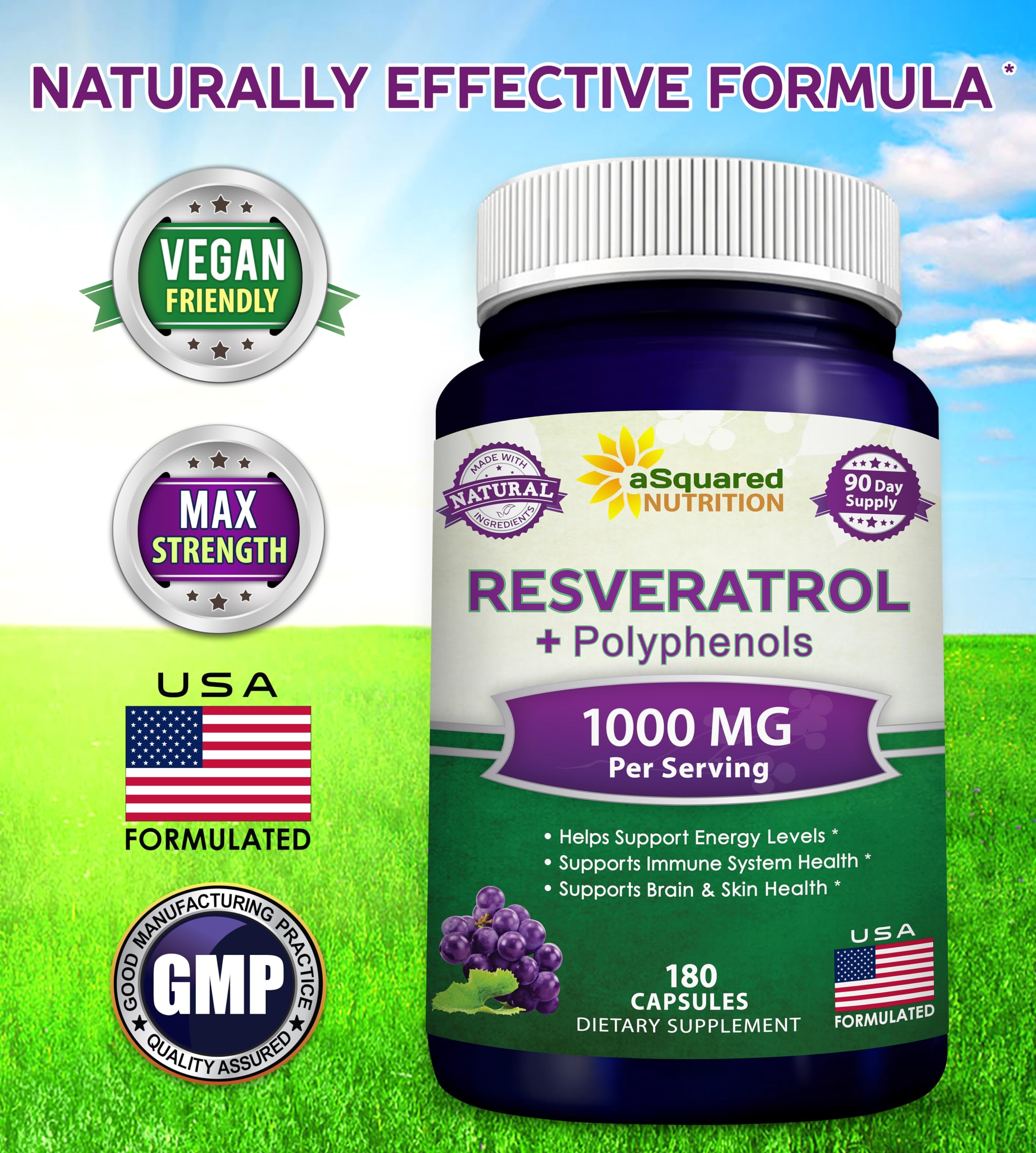 aSquared Nutrition Resveratrol 1000mg supplement with measuring spoon