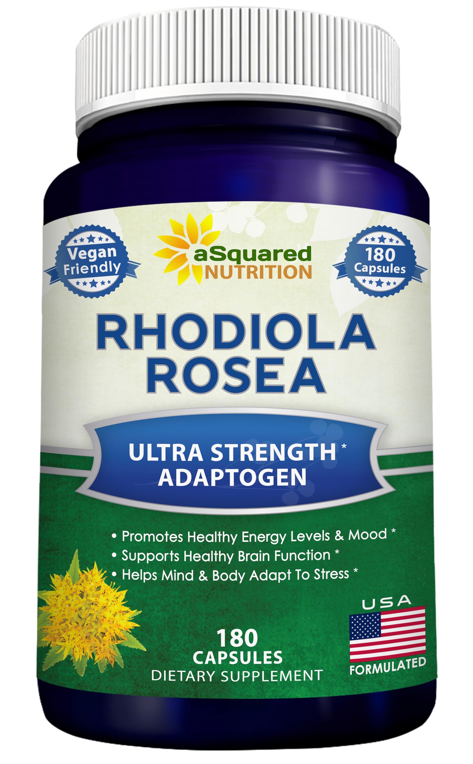 aSquared Nutrition Rhodiola Rosea 180 Veggie Capsules front view