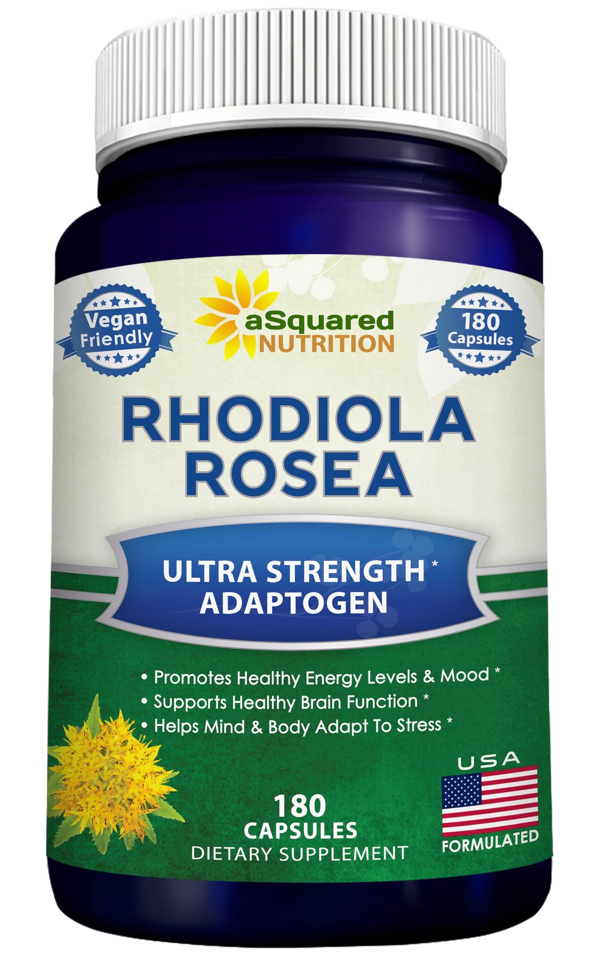 aSquared Nutrition Rhodiola Rosea 180 Veggie Capsules front view