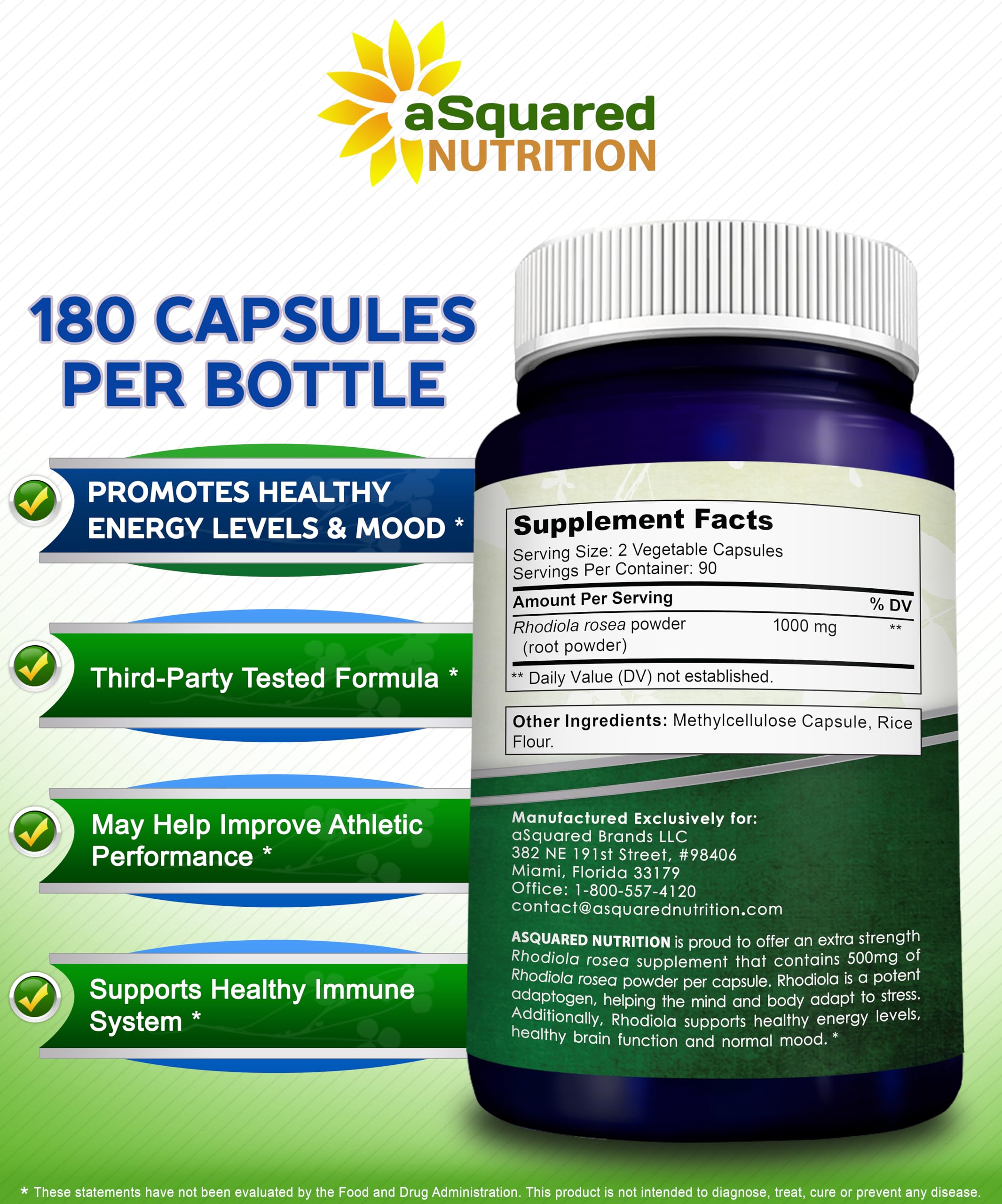 aSquared Nutrition Rhodiola Rosea product packaging