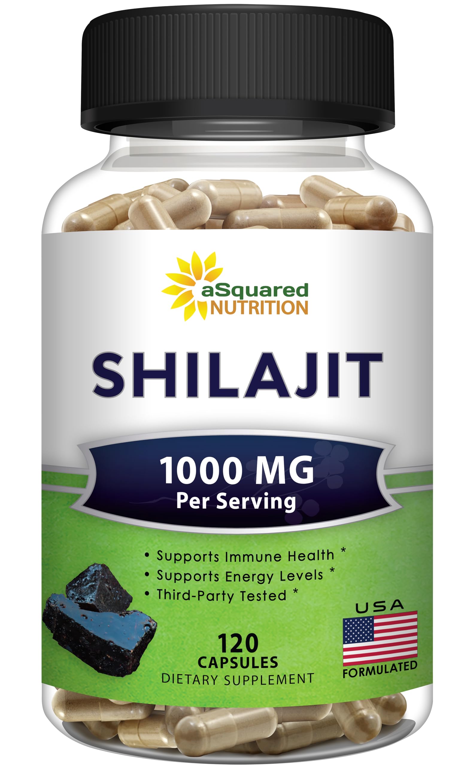 aSquared Nutrition Shilajit Extract 1000mg bottle front view
