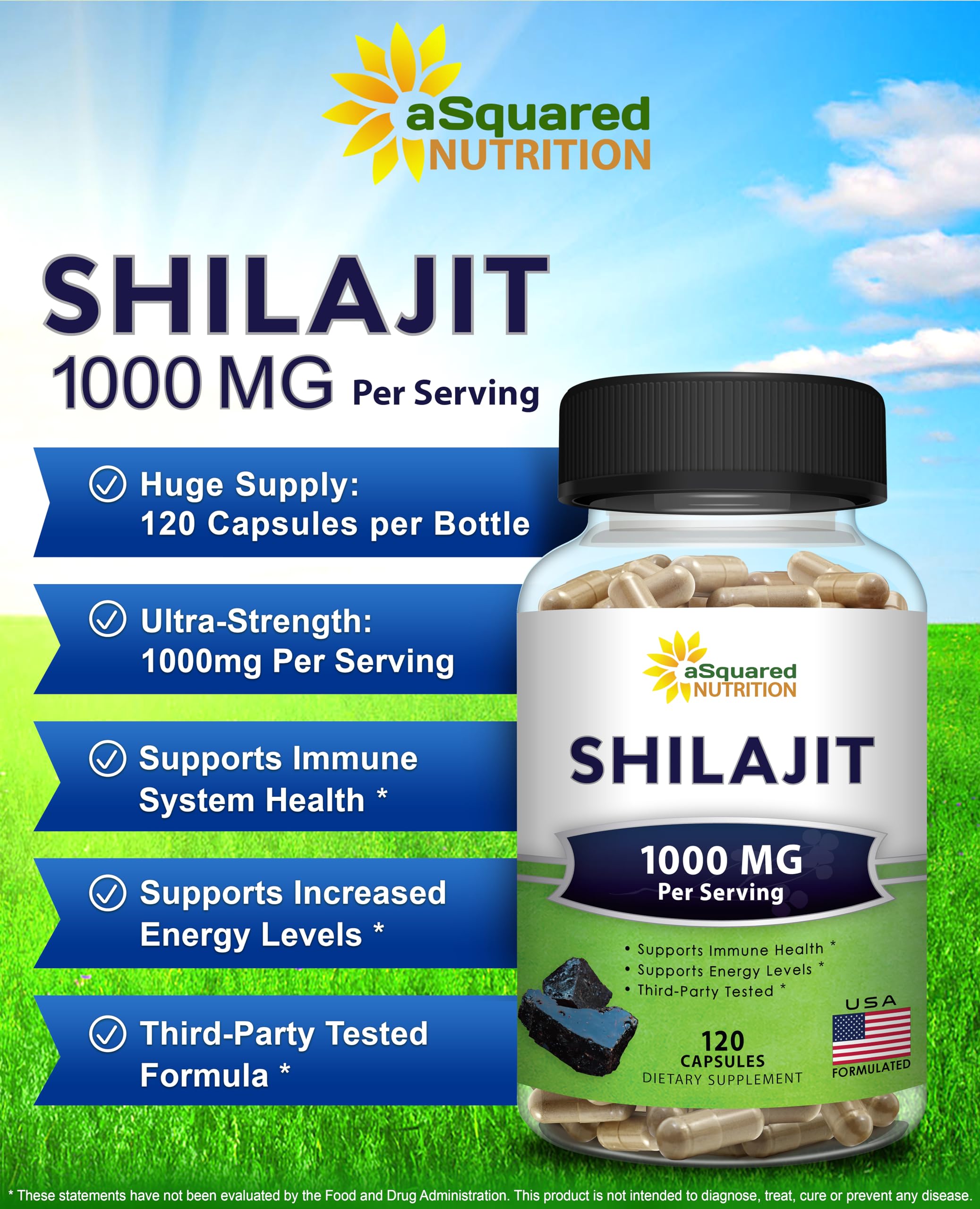 aSquared Nutrition Shilajit Extract 1000mg capsules close-up