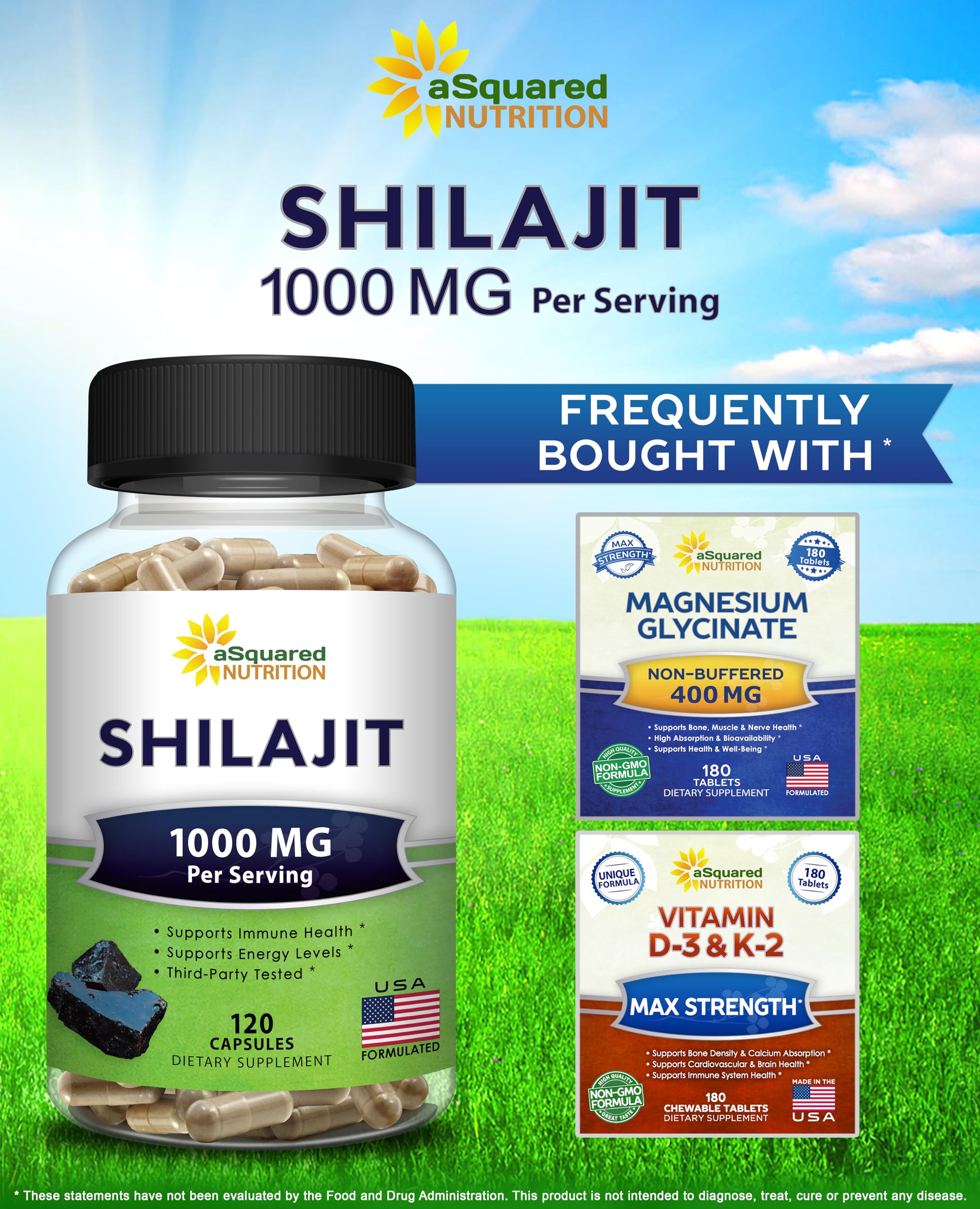 aSquared Nutrition Shilajit Extract 1000mg capsules in a hand