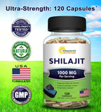 aSquared Nutrition Shilajit Extract 1000mg capsules on a wooden surface