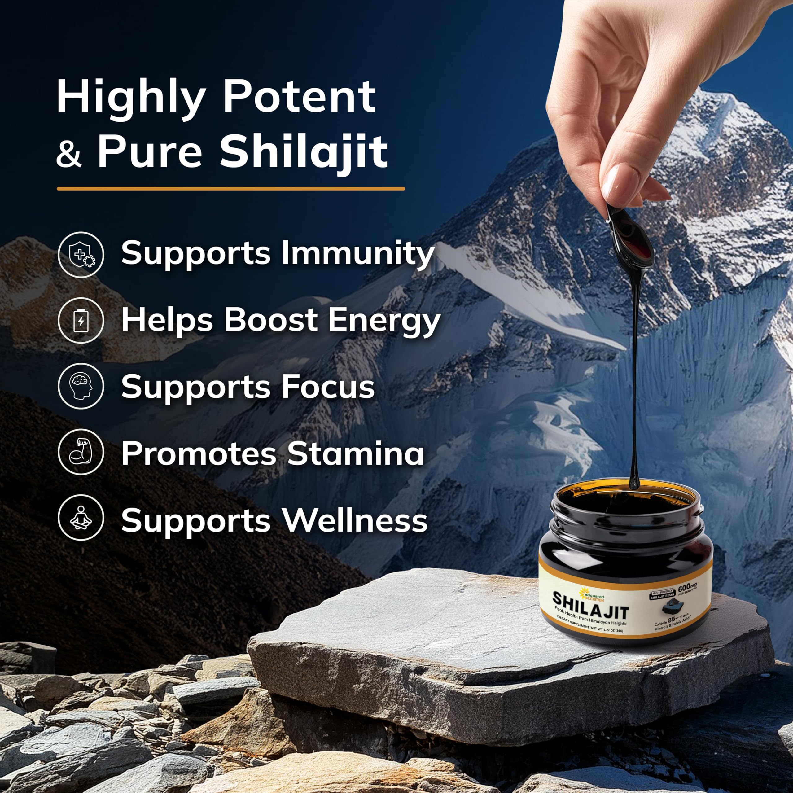 aSquared Nutrition Shilajit Resin in a glass of water