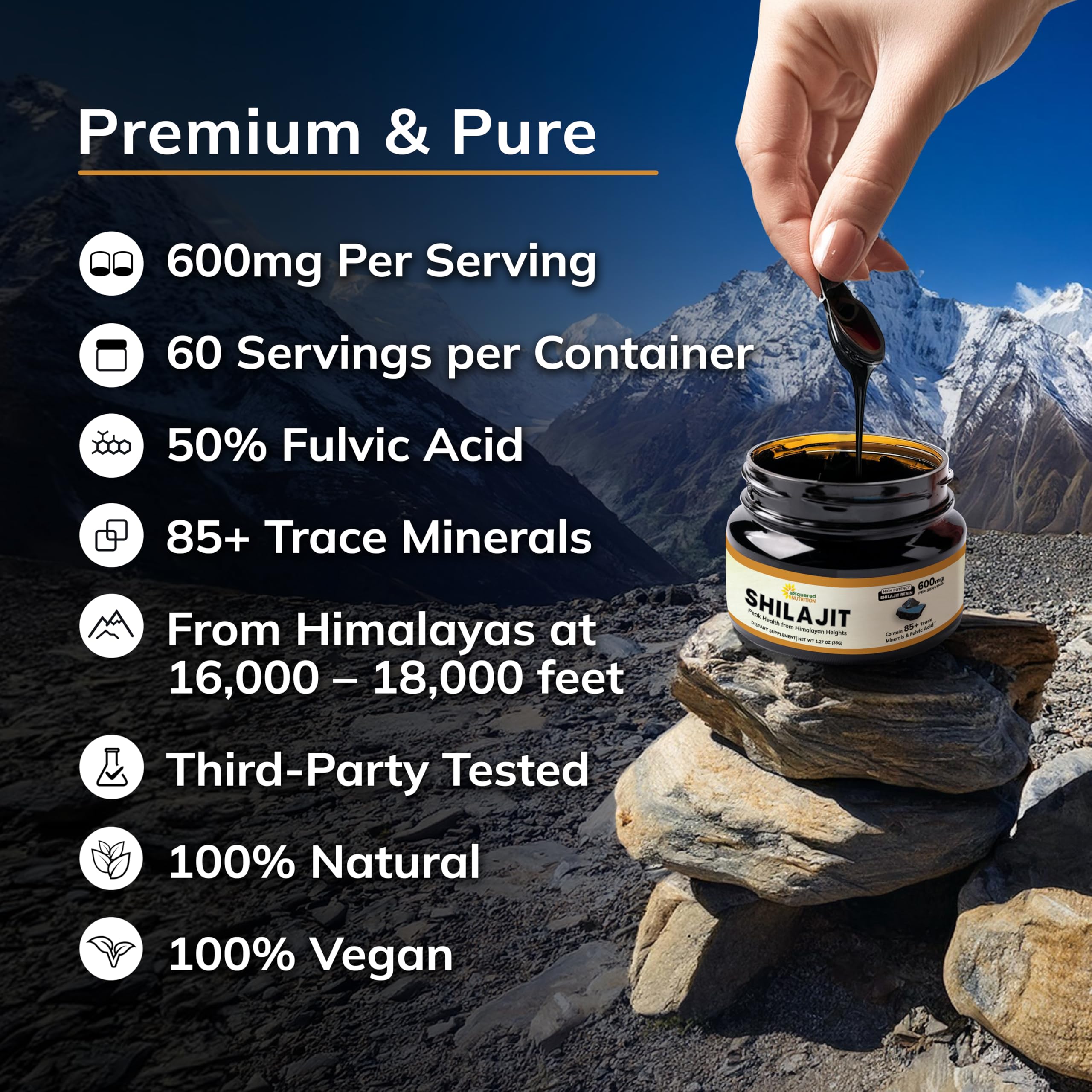 aSquared Nutrition Shilajit Resin with measuring scoop