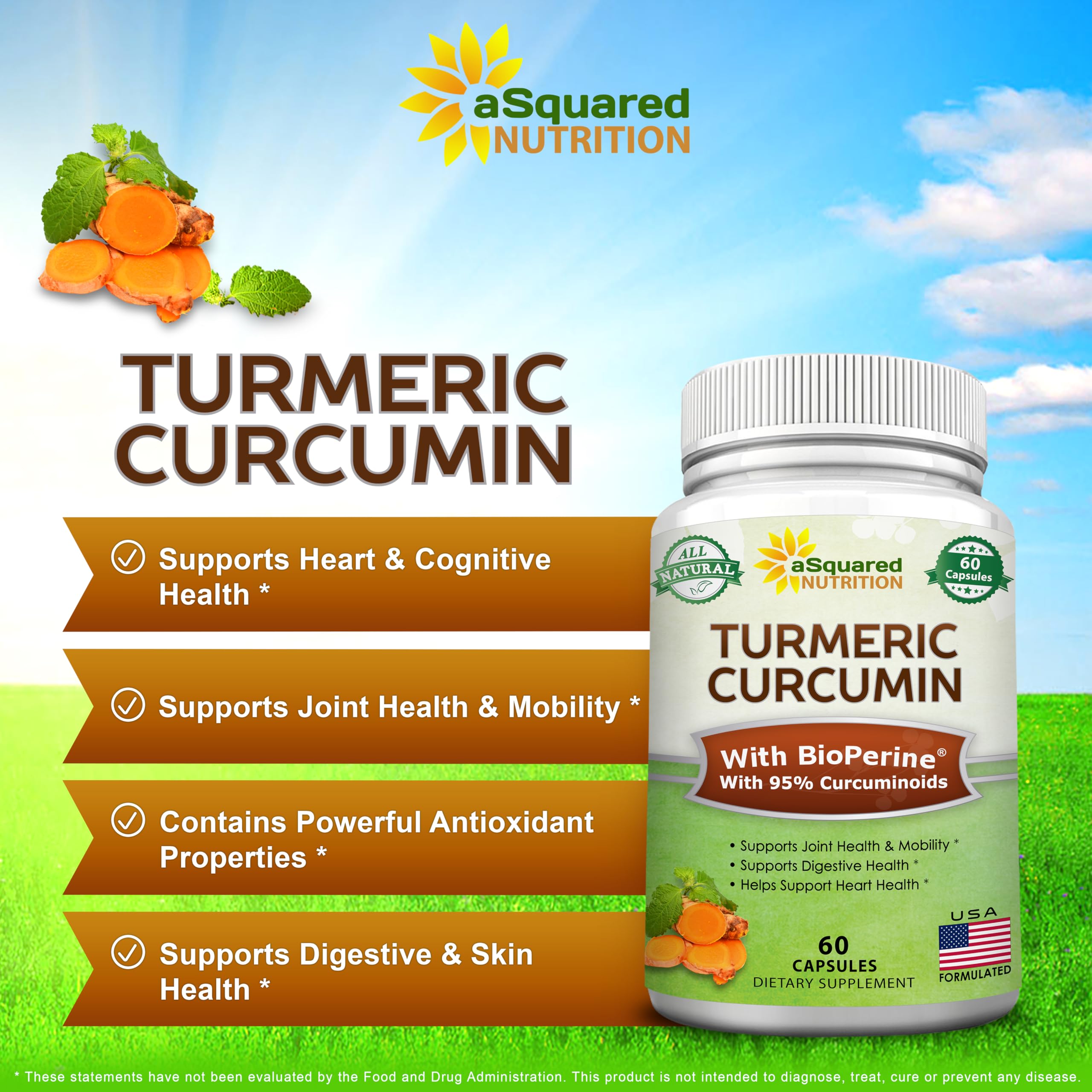 aSquared Nutrition Turmeric Curcumin 1300mg capsules in hand