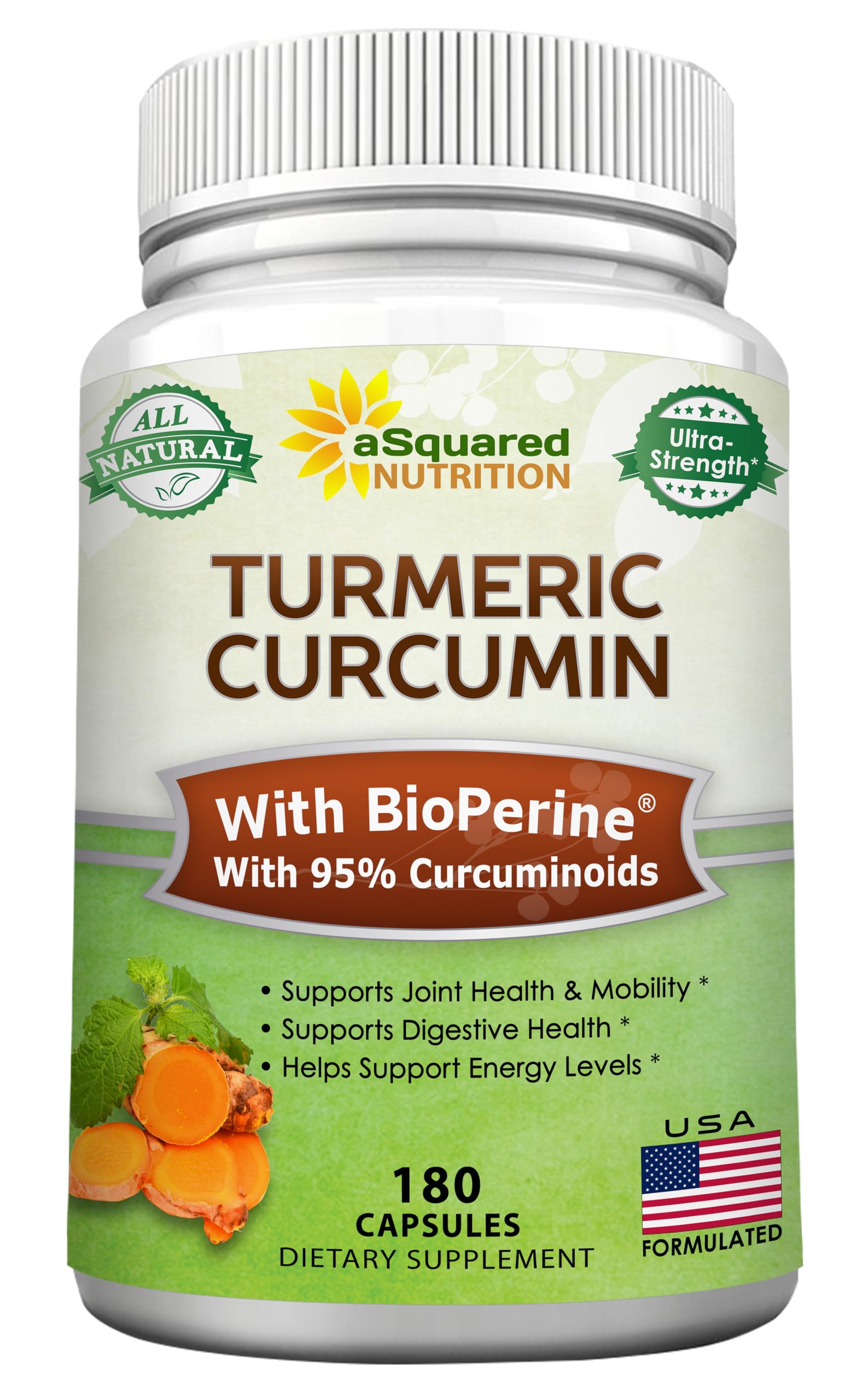 aSquared Nutrition Turmeric Curcumin 1600mg capsules front view