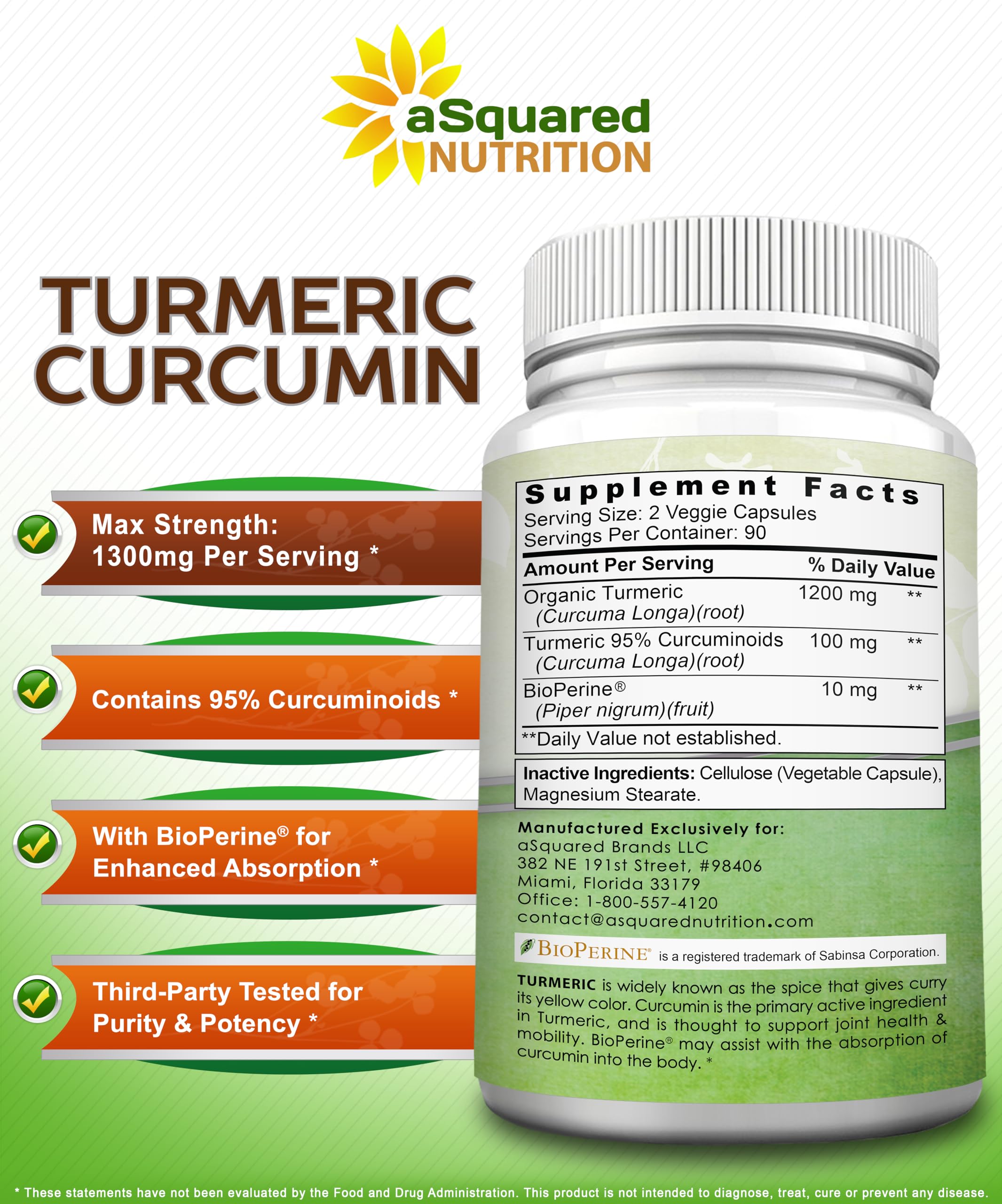 aSquared Nutrition Turmeric Curcumin capsules on a wooden surface