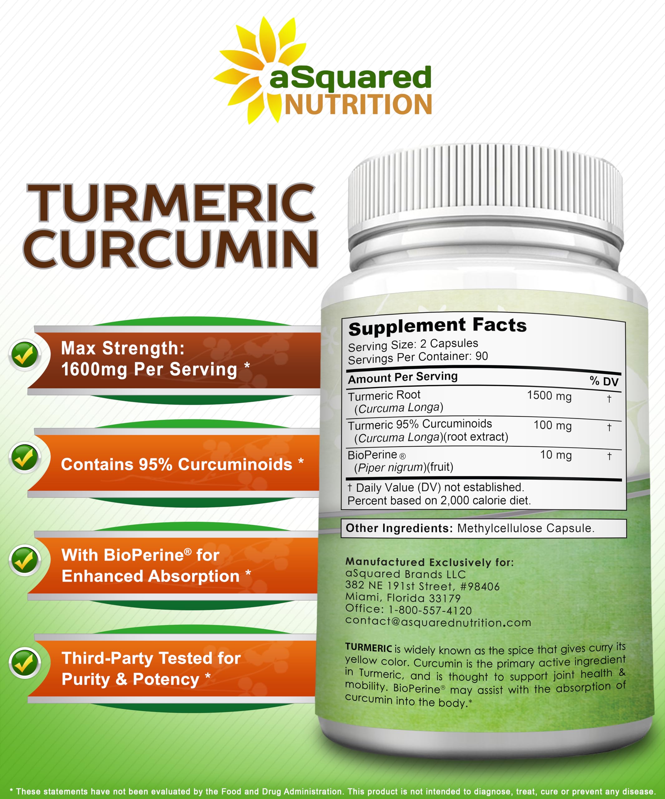 aSquared Nutrition Turmeric Curcumin capsules with measuring spoon