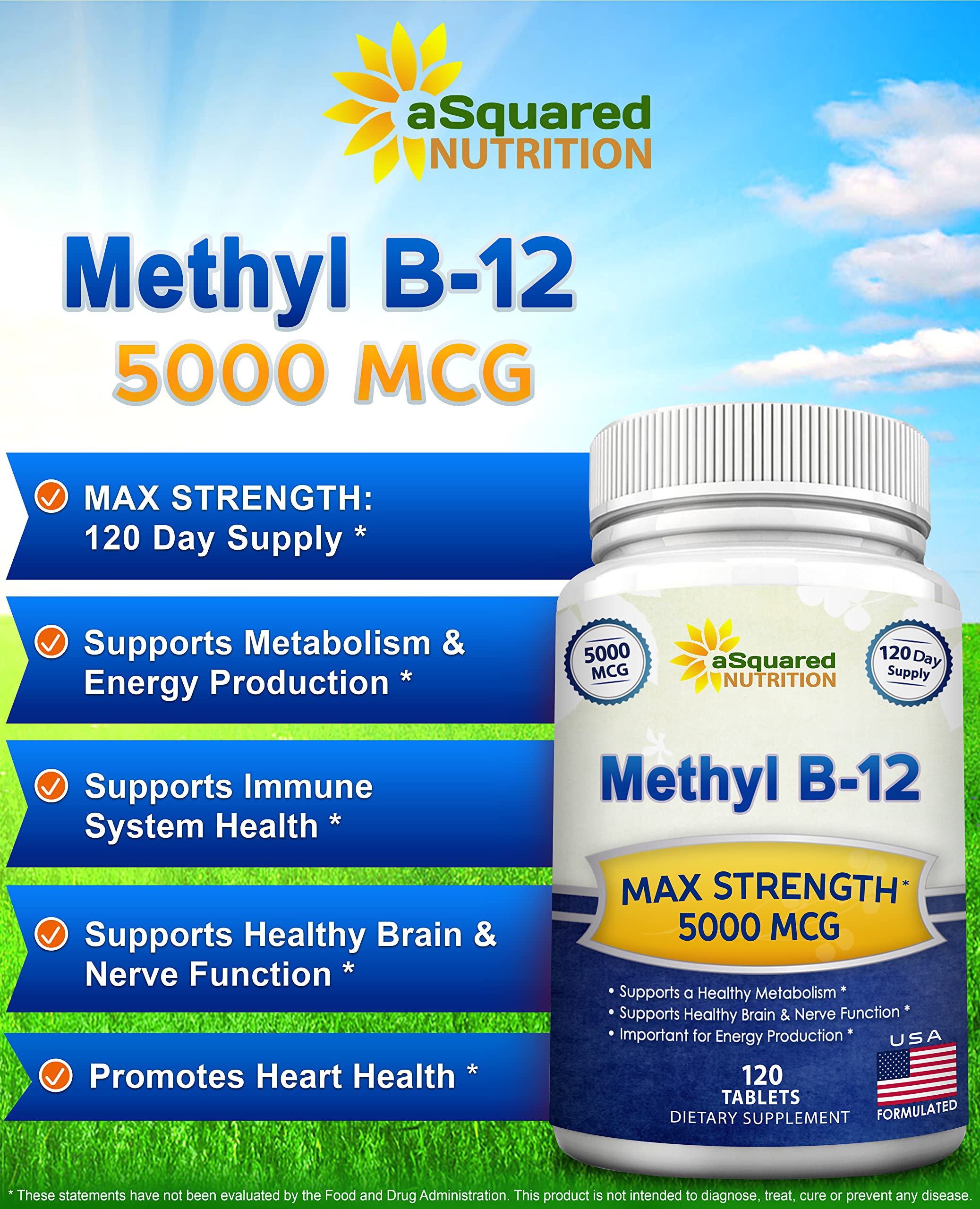aSquared Nutrition Vitamin B12 Methyl 5000mcg 120 Tablets back view