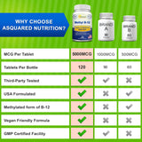 aSquared Nutrition Vitamin B12 Methyl 5000mcg 120 Tablets with measuring spoon