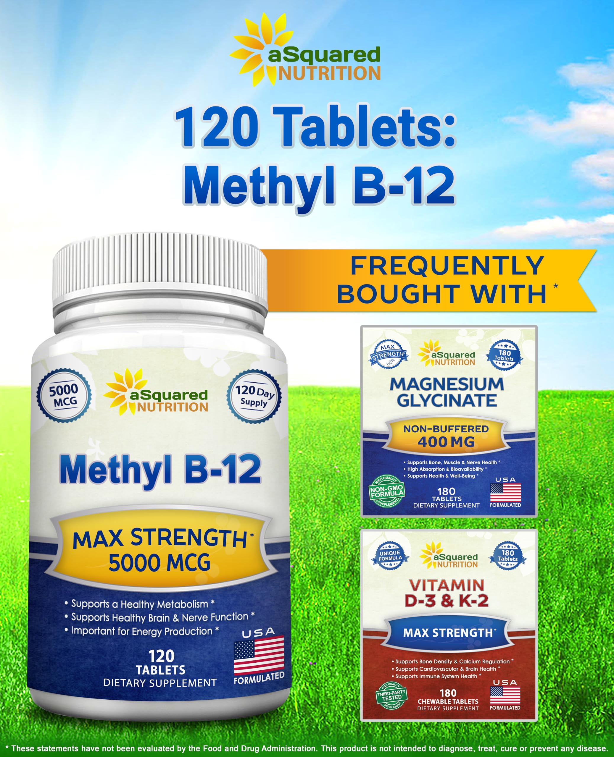 aSquared Nutrition Vitamin B12 Methyl 5000mcg 120 Tablets with other supplements