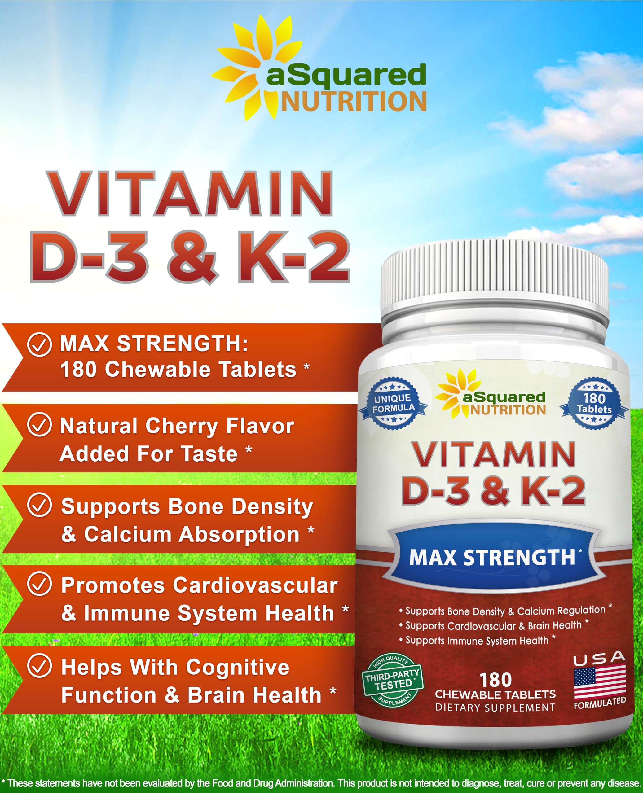 aSquared Nutrition Vitamin D3 & K2 chewable tablets bottle side view
