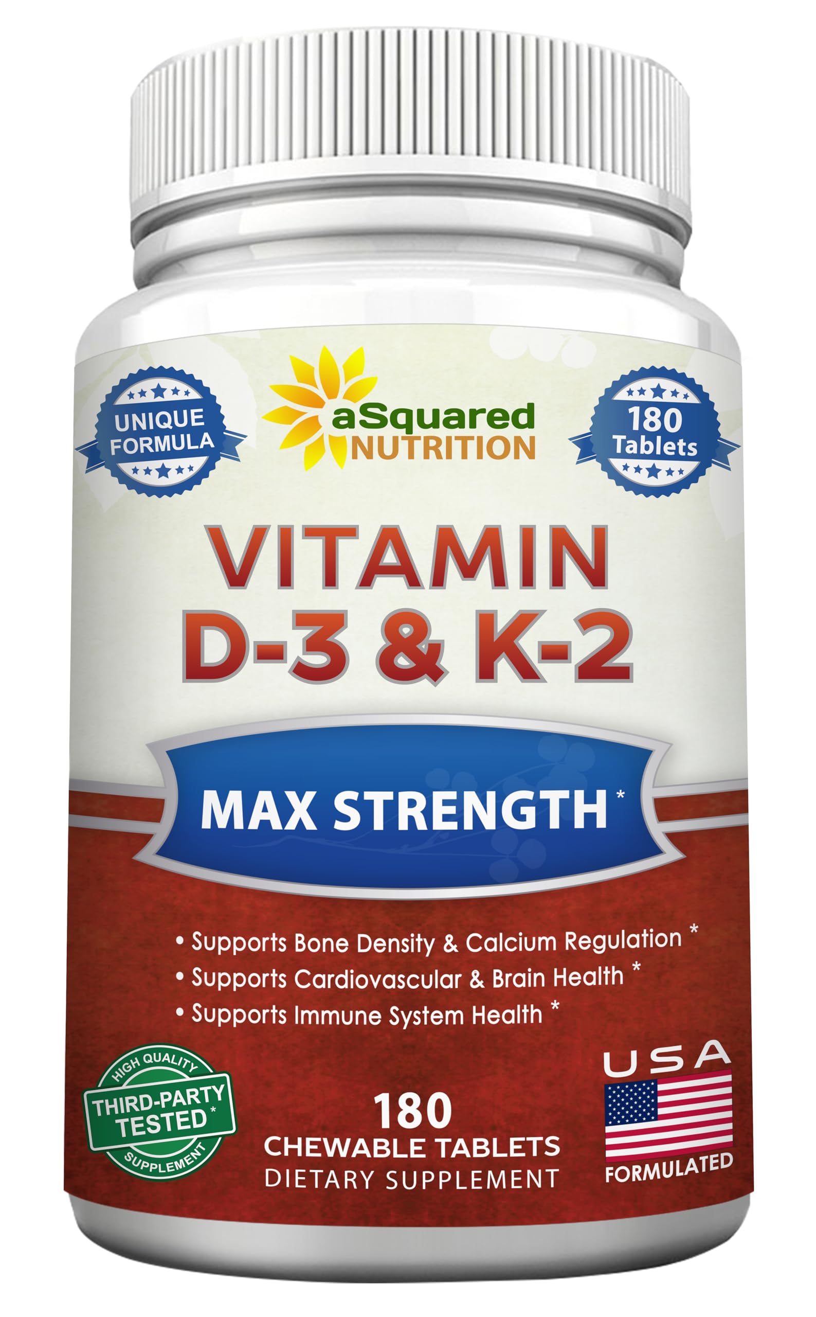 aSquared Nutrition Vitamin D3 & K2 chewable tablets front view