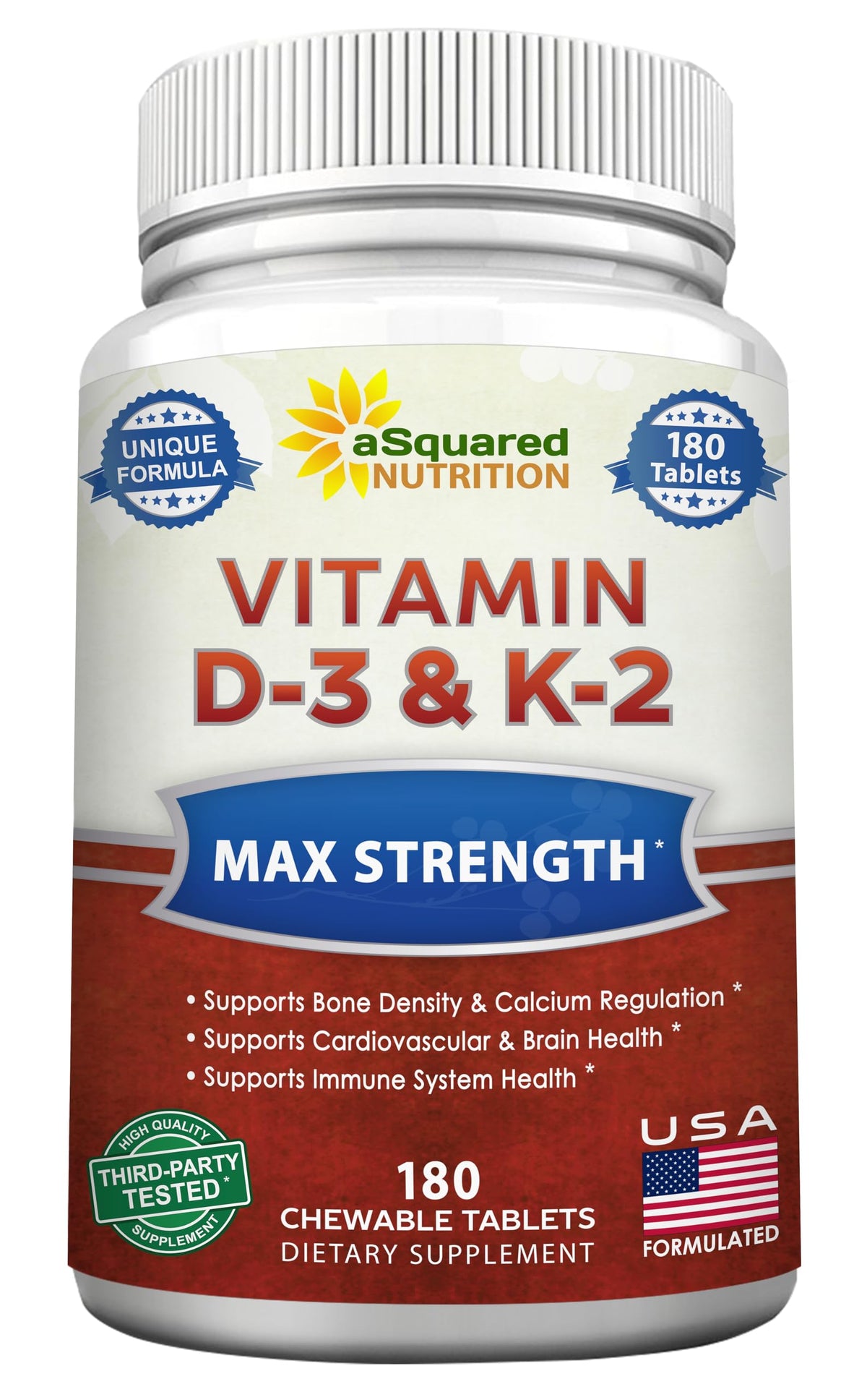 aSquared Nutrition Vitamin D3 & K2 chewable tablets front view