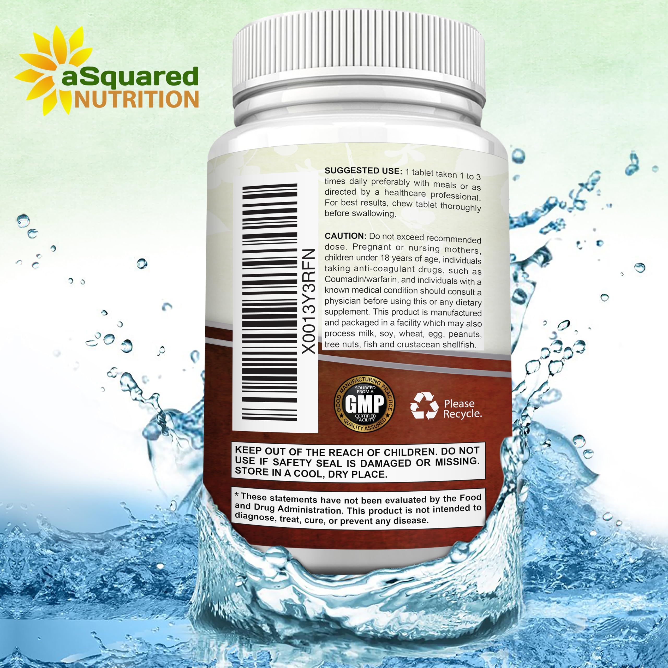 aSquared Nutrition Vitamin D3 & K2 chewable tablets with a measuring spoon