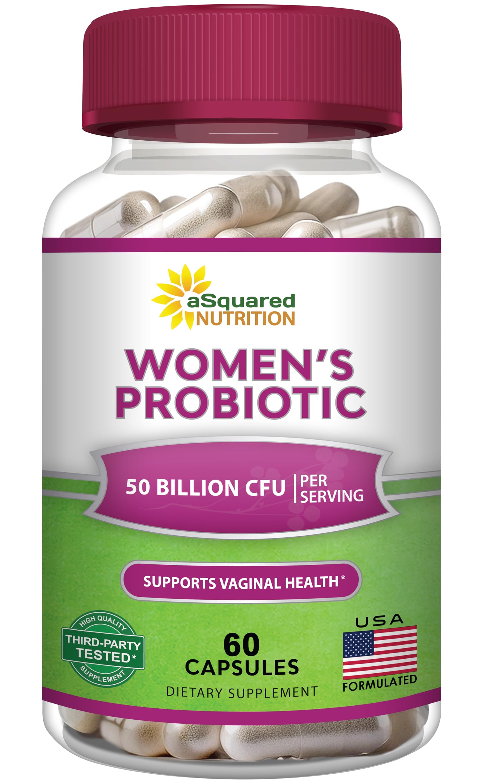 aSquared Nutrition Women's Probiotic 50 Billion CFU capsule bottle front view