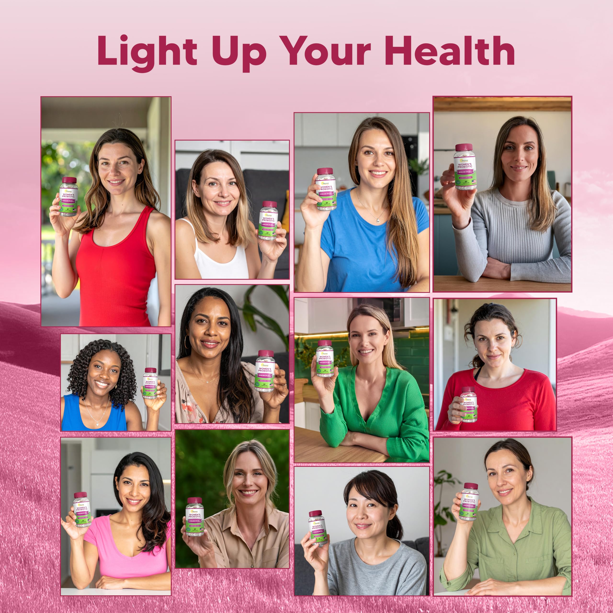 aSquared Nutrition Women's Probiotic 50 Billion CFU capsules on a wooden table