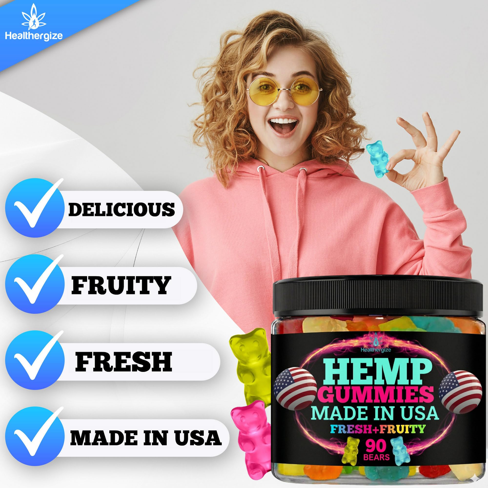 Assorted Healthergize Hemp Gummies in a bowl