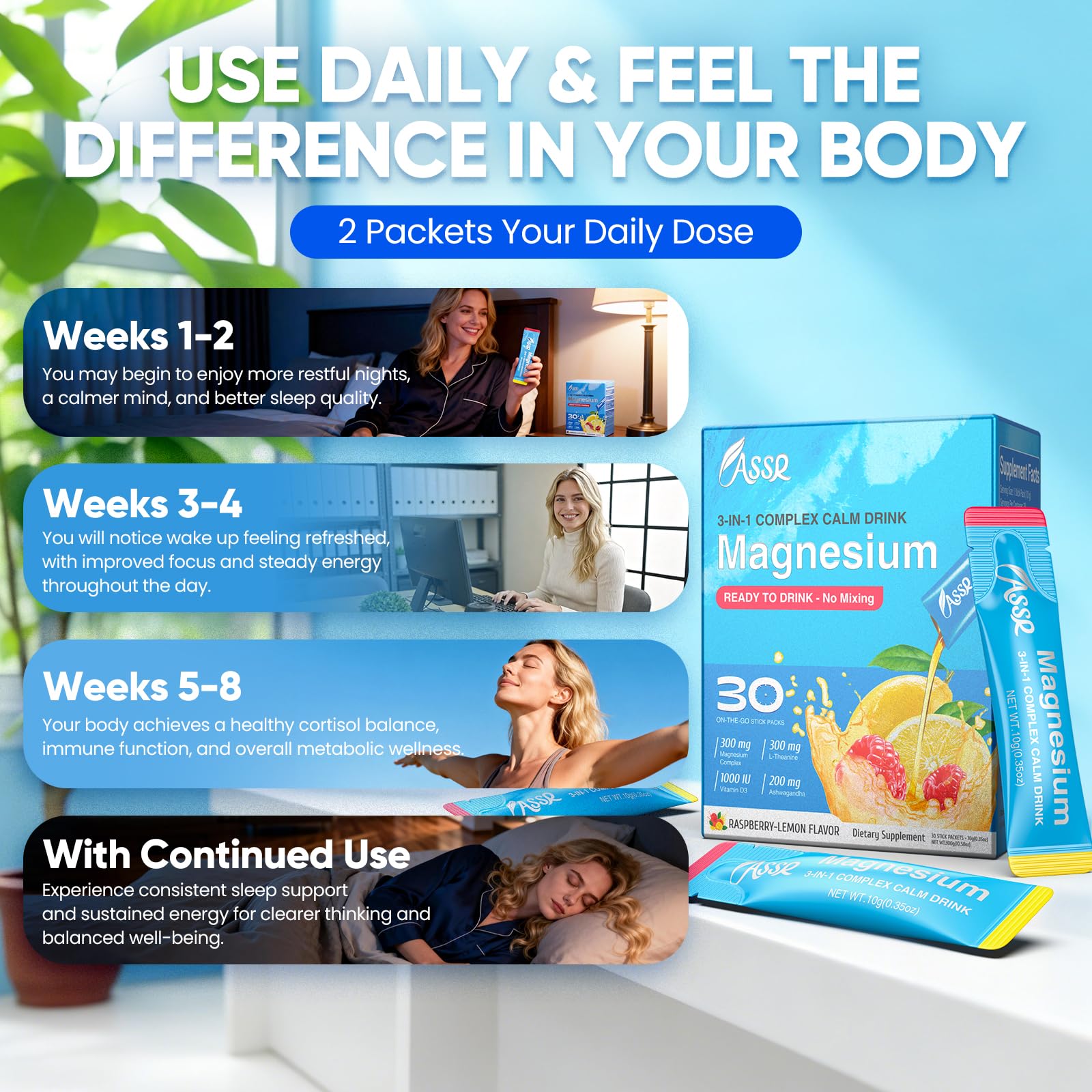 ASSR Calm Magnesium Supplement 300g packaging dimensions