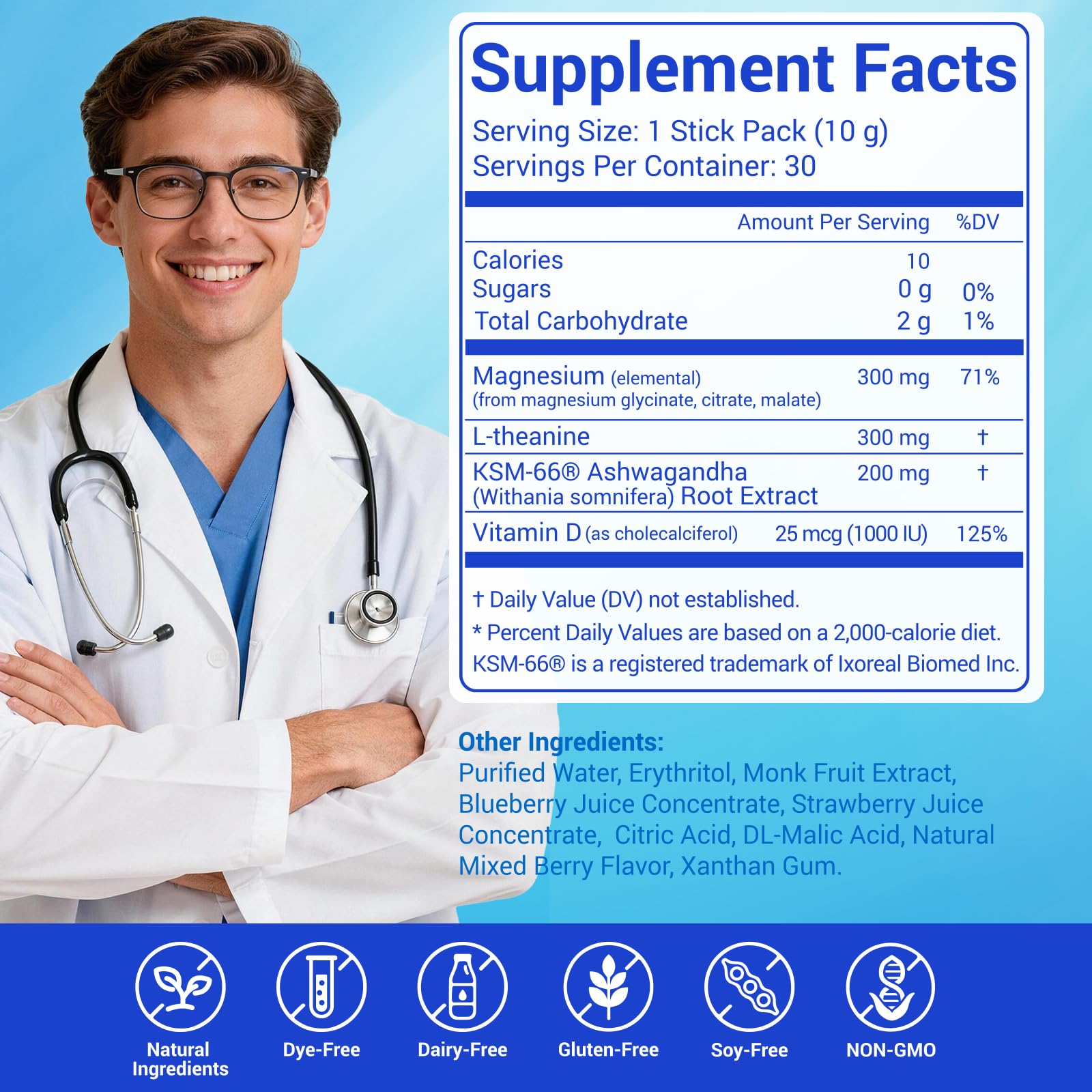 ASSR Calm Magnesium Supplement 300g raspberry-lemon flavour stick pack