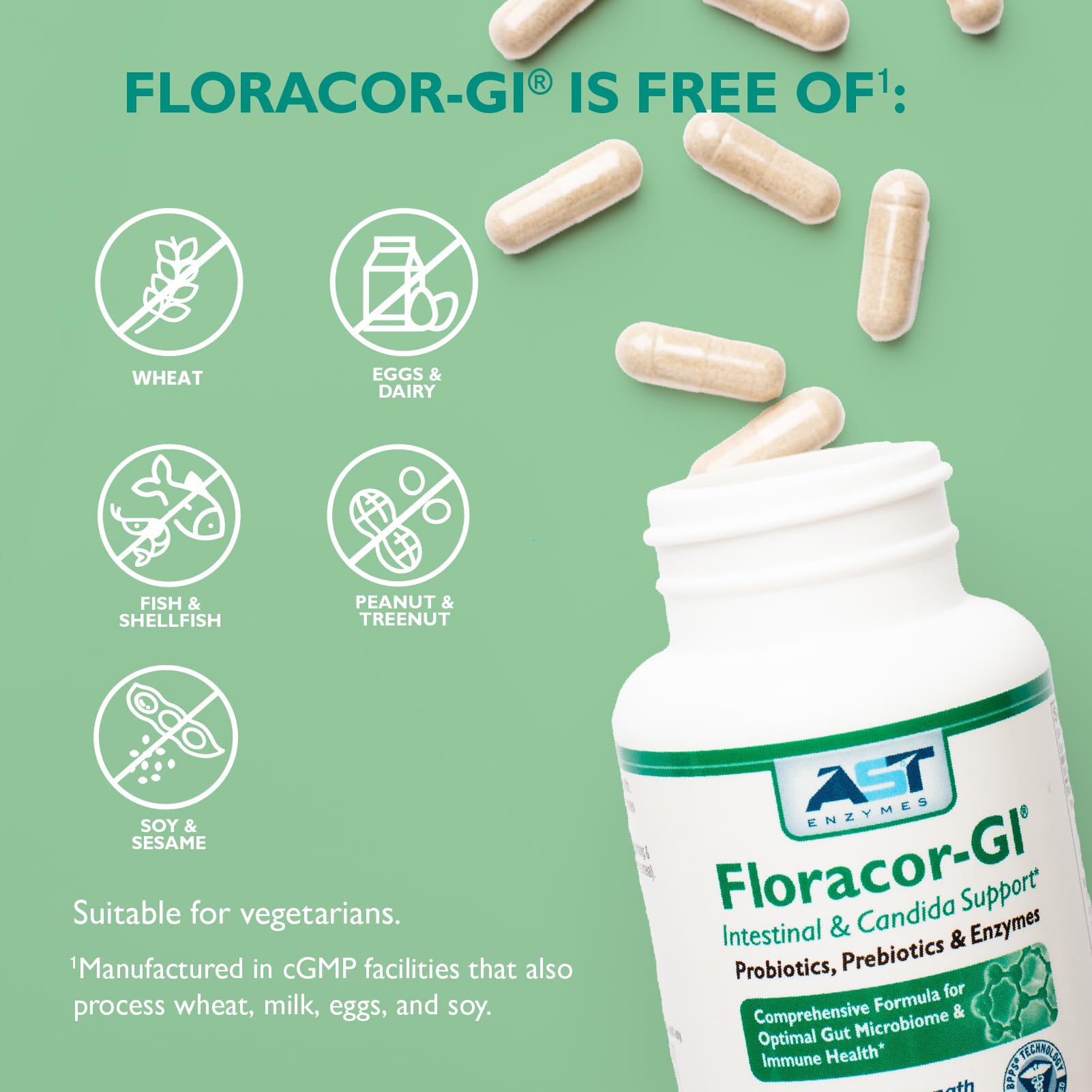 AST Enzymes Floracor-GI Multi-Enzyme Supplement side view