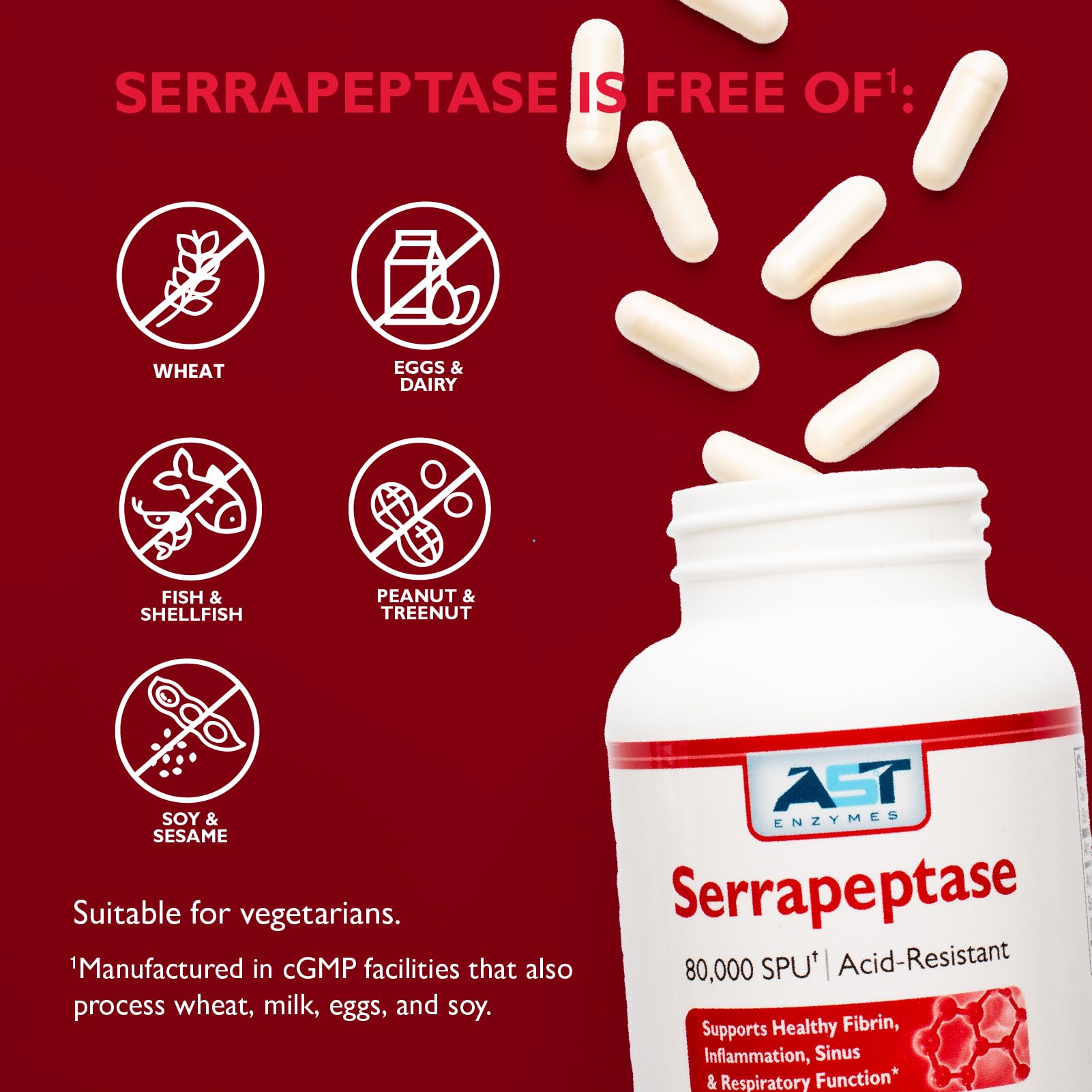 AST Enzymes Serrapeptase Multi-Enzyme Supplement with measuring spoon