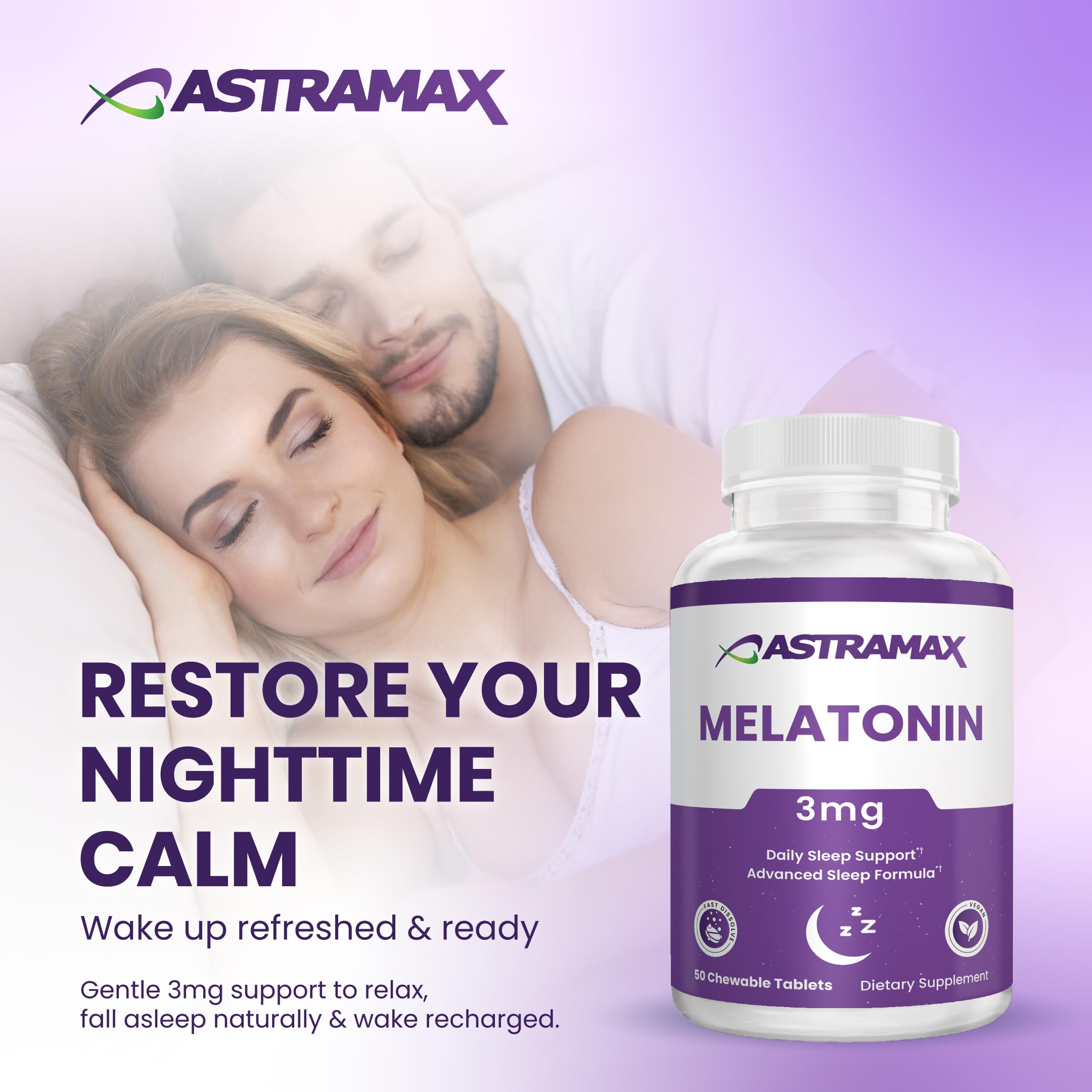 Astramax Melatonin 3mg chewable tablets back view