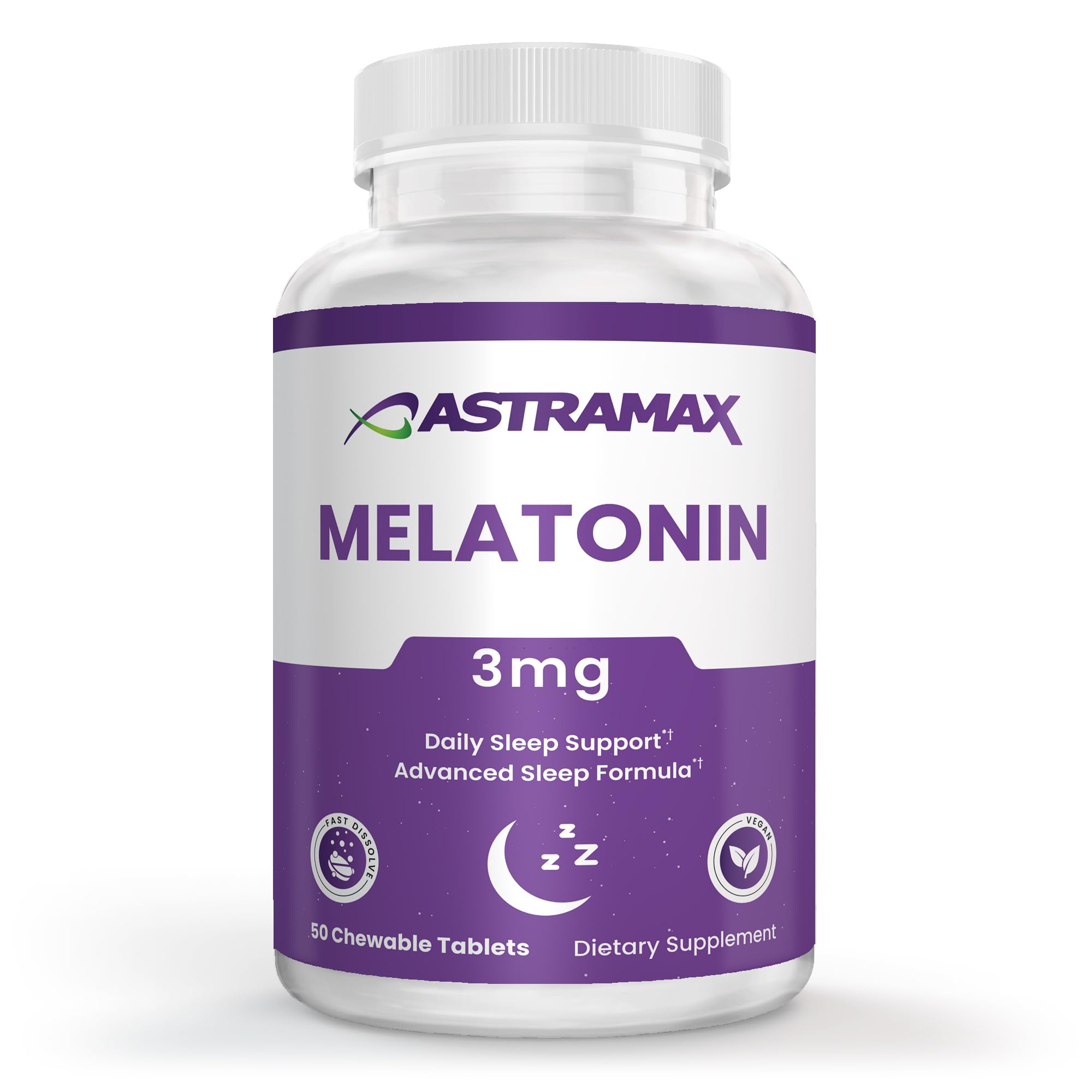 Astramax Melatonin 3mg chewable tablets front view