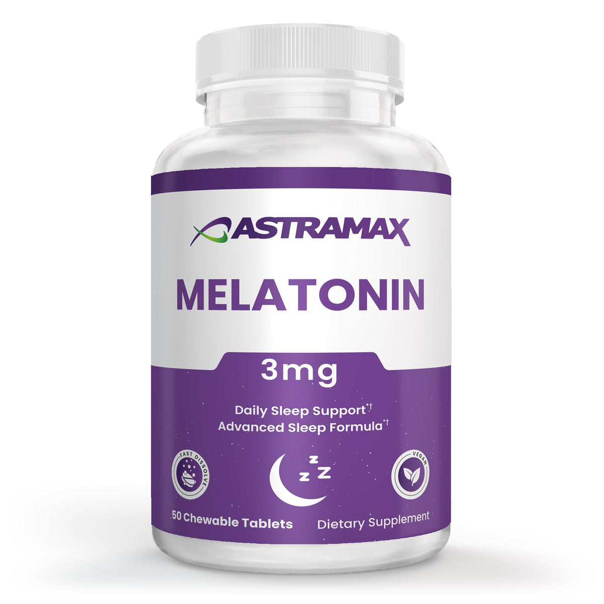 Astramax Melatonin 3mg chewable tablets front view