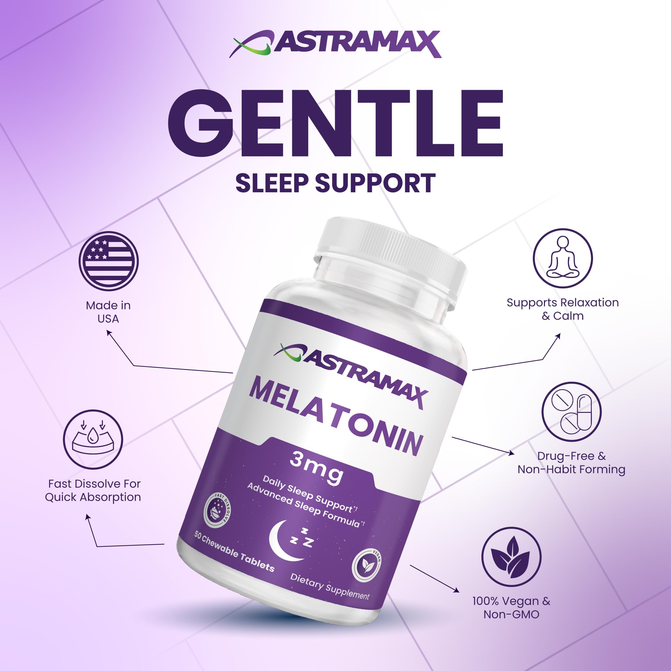 Astramax Melatonin 3mg chewable tablets side view