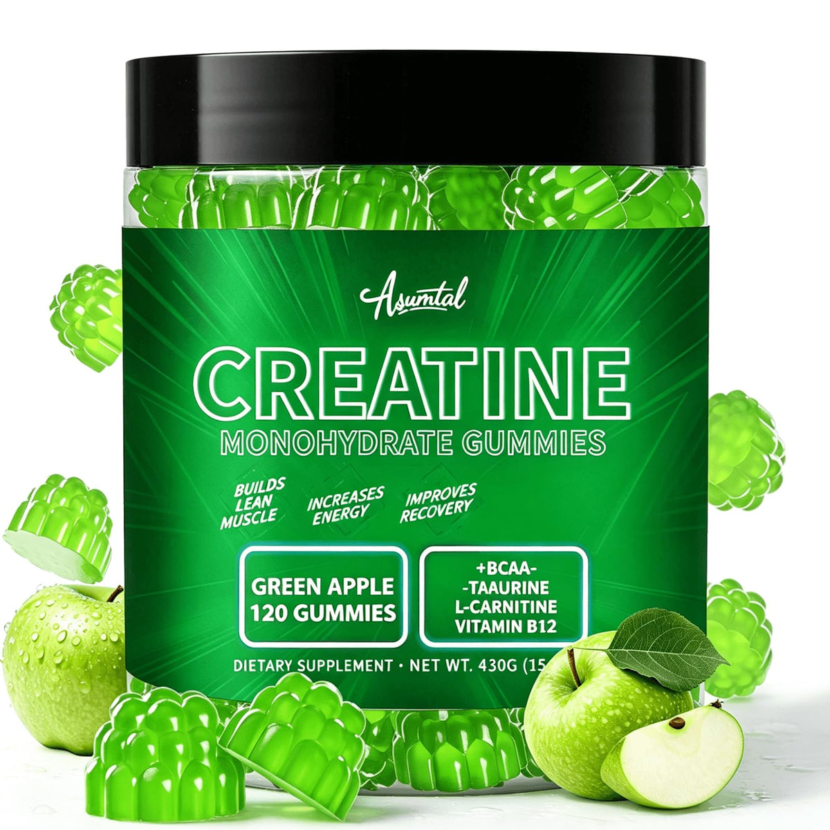 Asumtal Creatine Monohydrate Gummies front view packaging