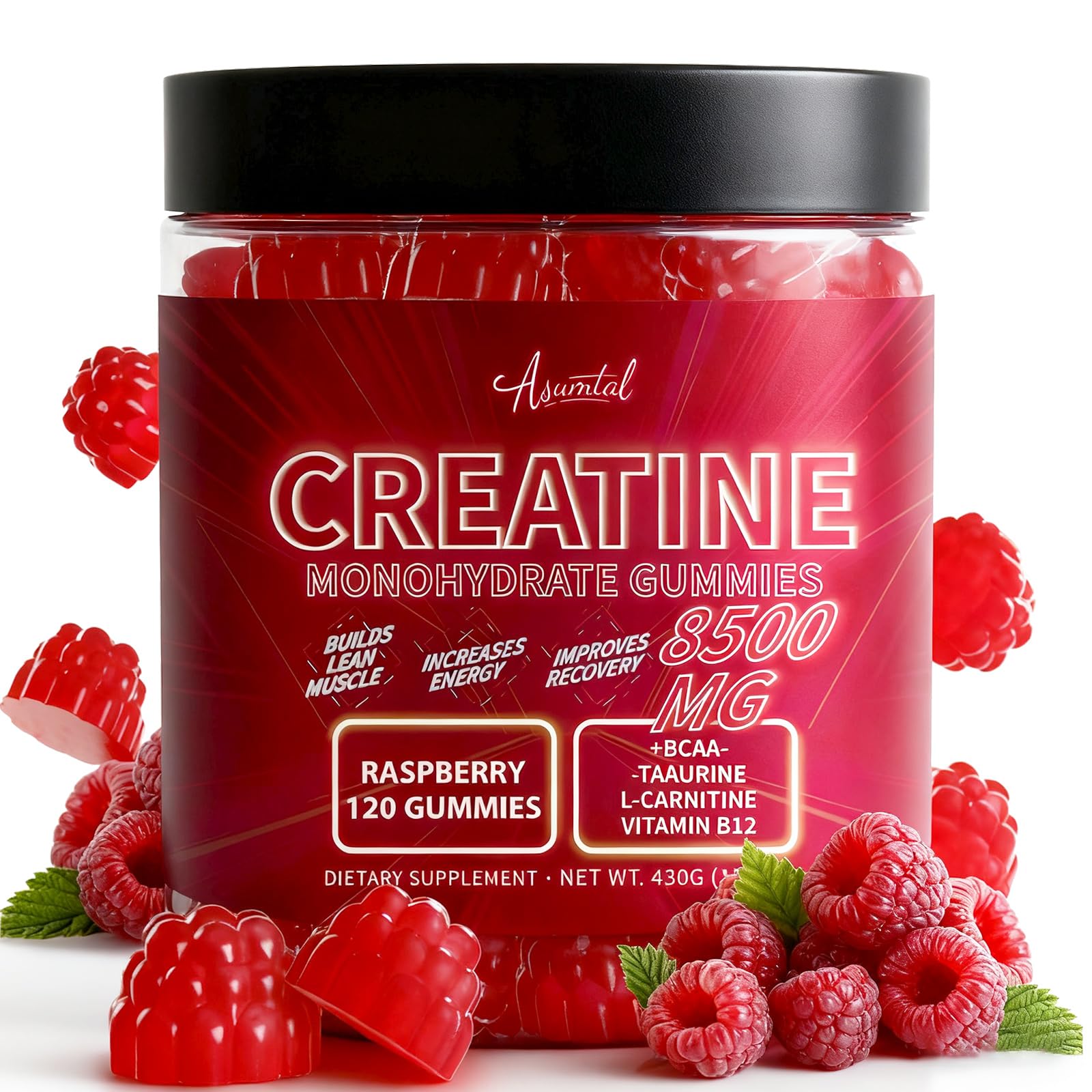 Asumtal Creatine Monohydrate Gummies front view with packaging