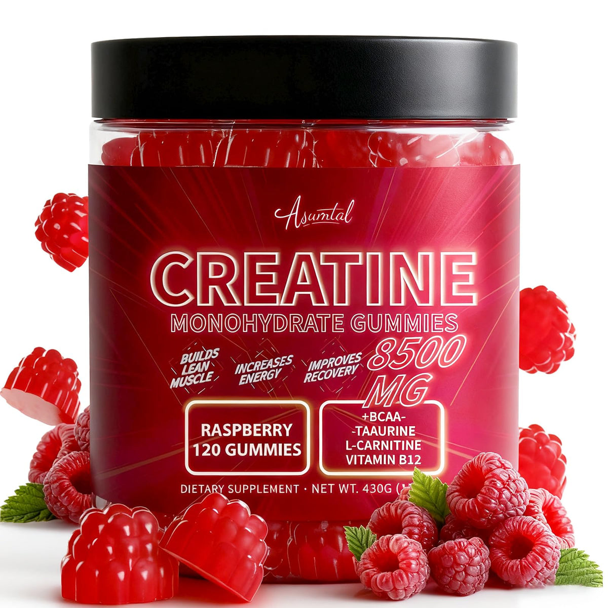 Asumtal Creatine Monohydrate Gummies front view with packaging