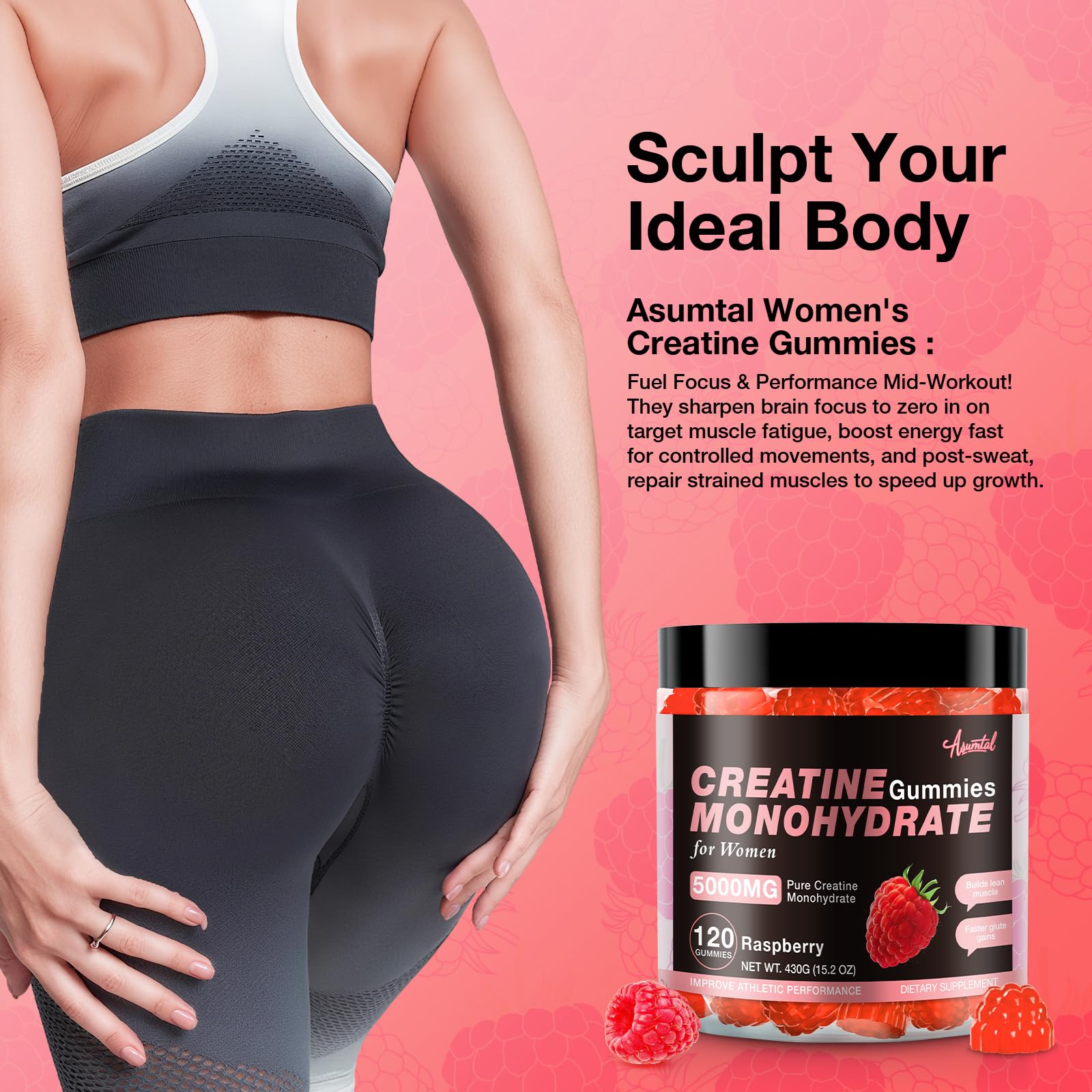 Asumtal Pure Creatine Gummies in a bowl