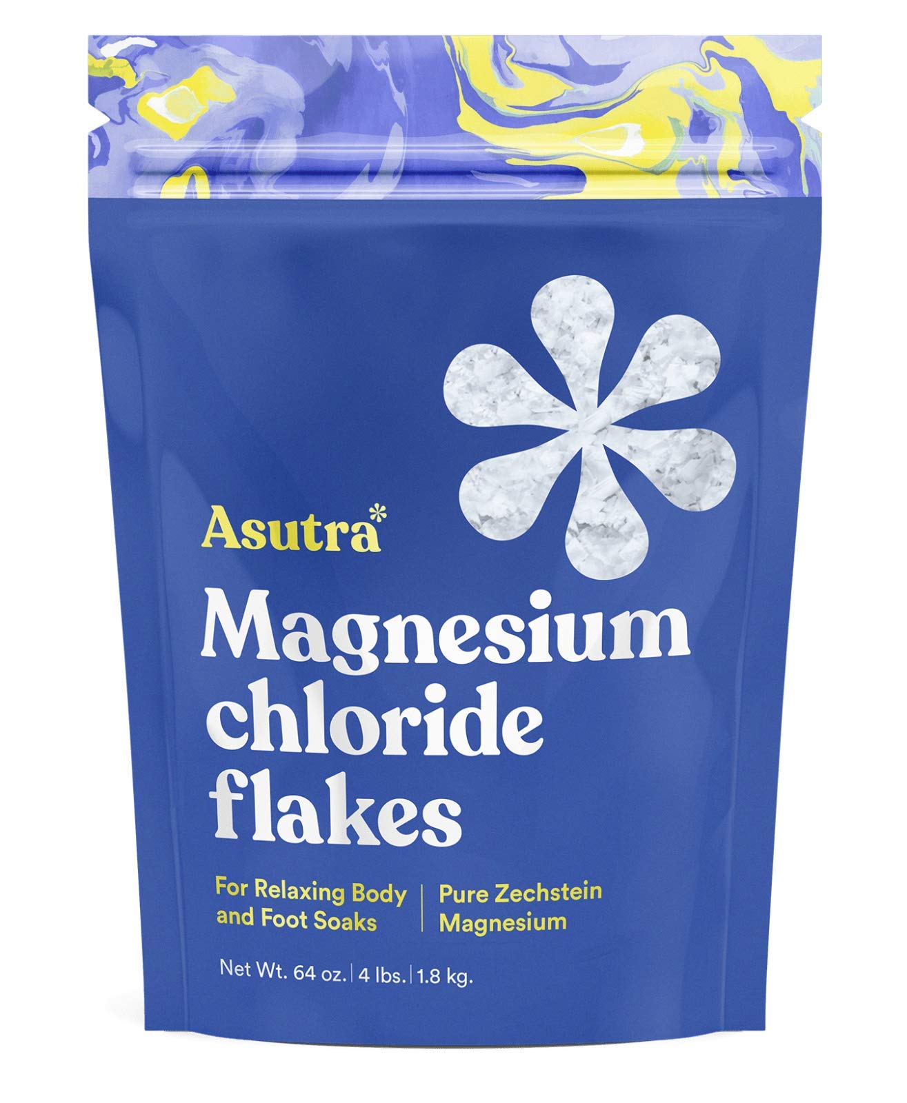 ASUTRA Magnesium Bath Flakes 64 oz resealable bag front view