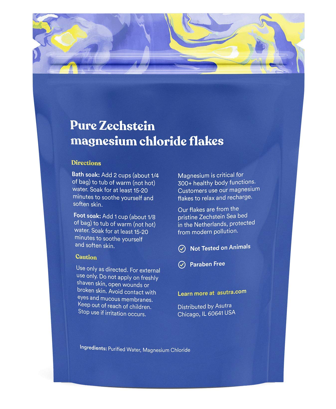 ASUTRA Magnesium Bath Flakes being poured into a bath