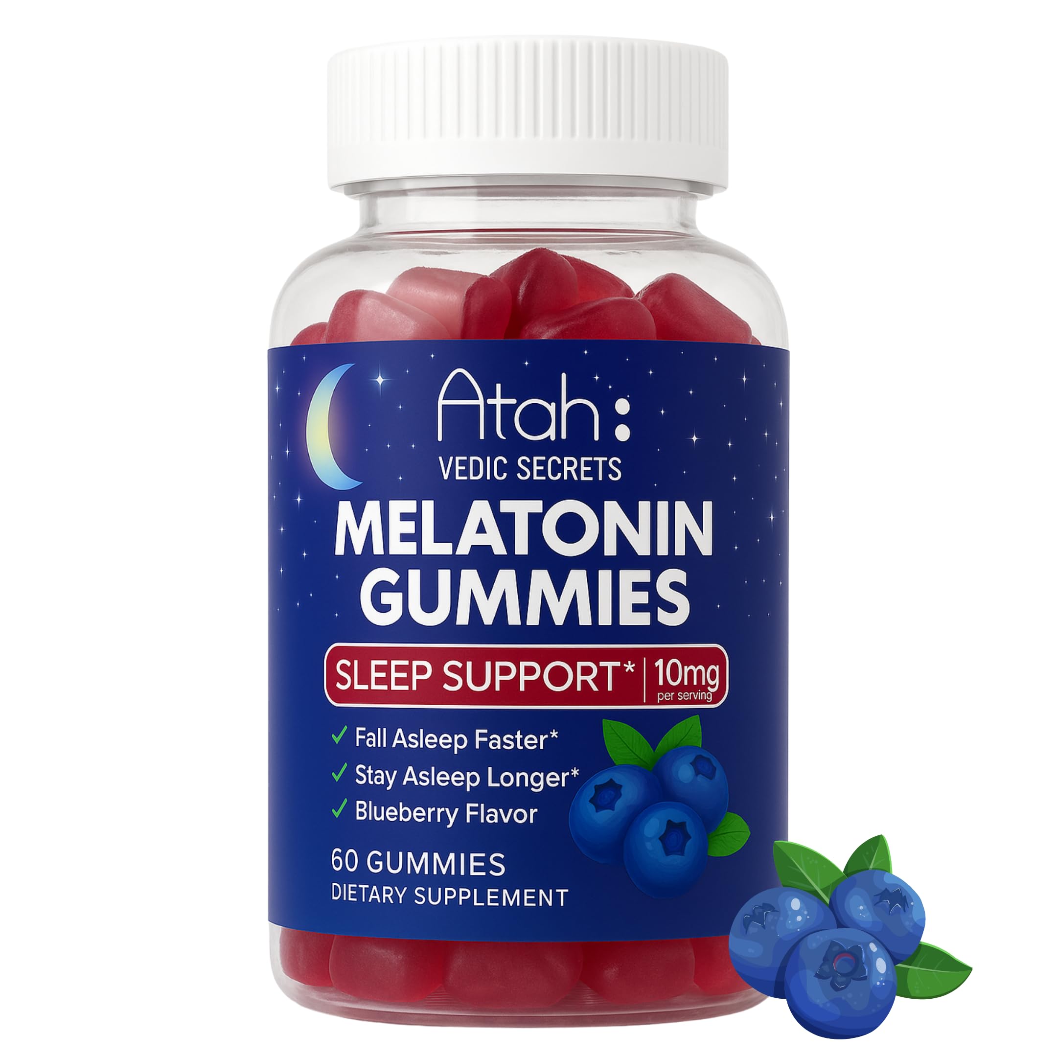 ATAH VEDIC SECRETS Melatonin Gummies 10mg Blueberry front view