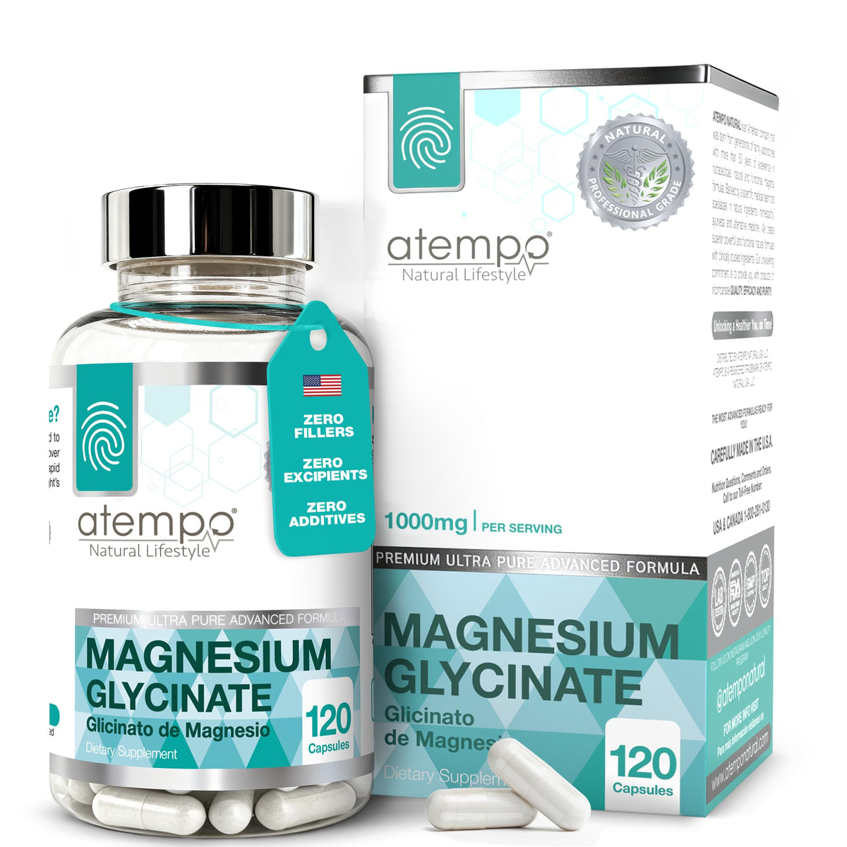 ATEMPO NATURAL LIFESTYLE Magnesium Glycinate 1000mg bottle front view