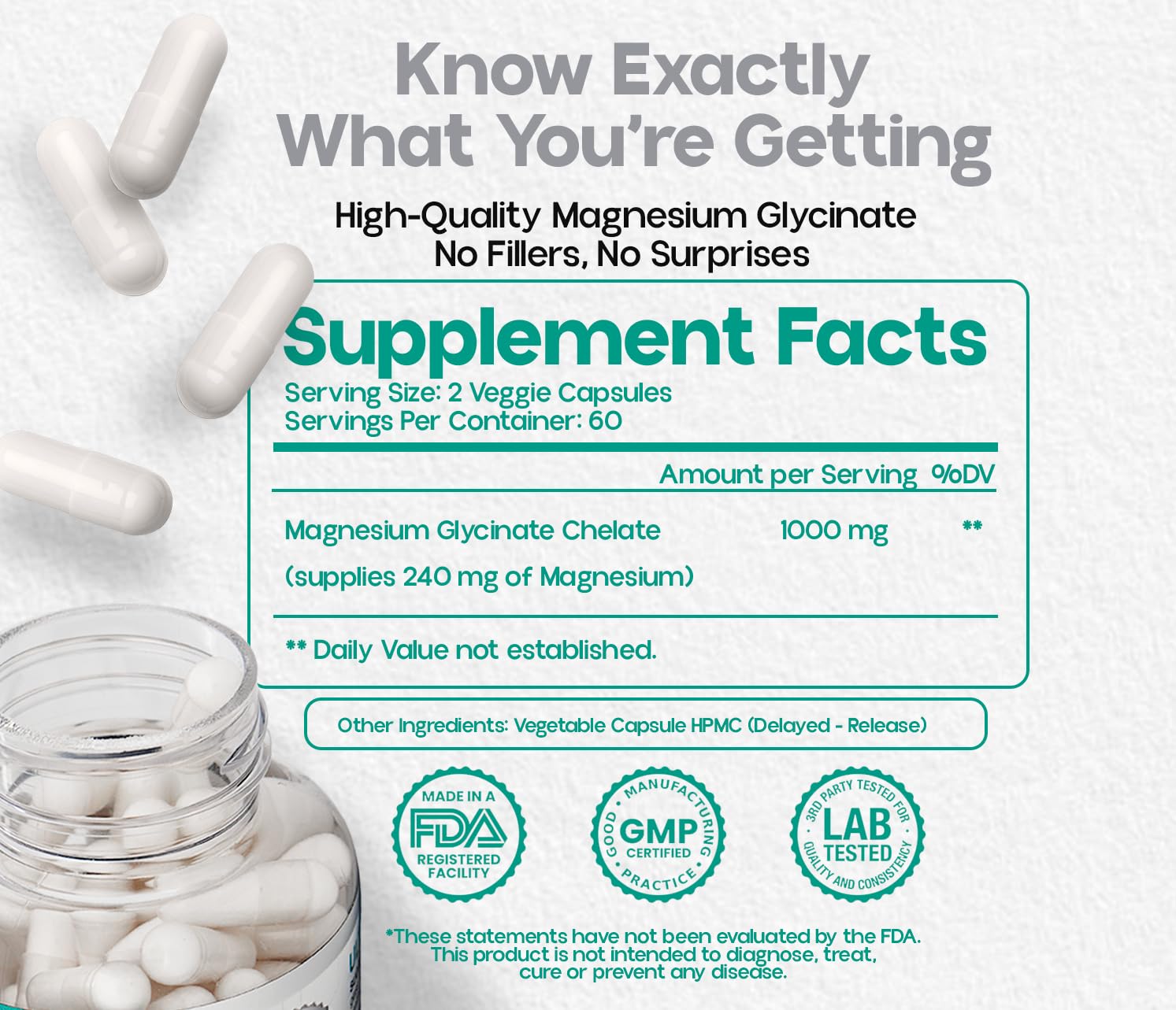 ATEMPO NATURAL LIFESTYLE Magnesium Glycinate 1000mg capsule close-up