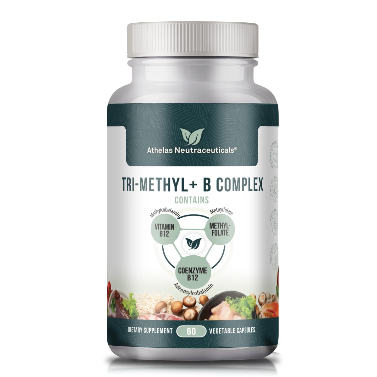 Athelas Neutraceuticals Tri-Methyl+ B Complex supplement front view