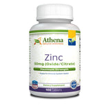 Athena Natural Wellness Zinc Supplement Tablets 50mg front view